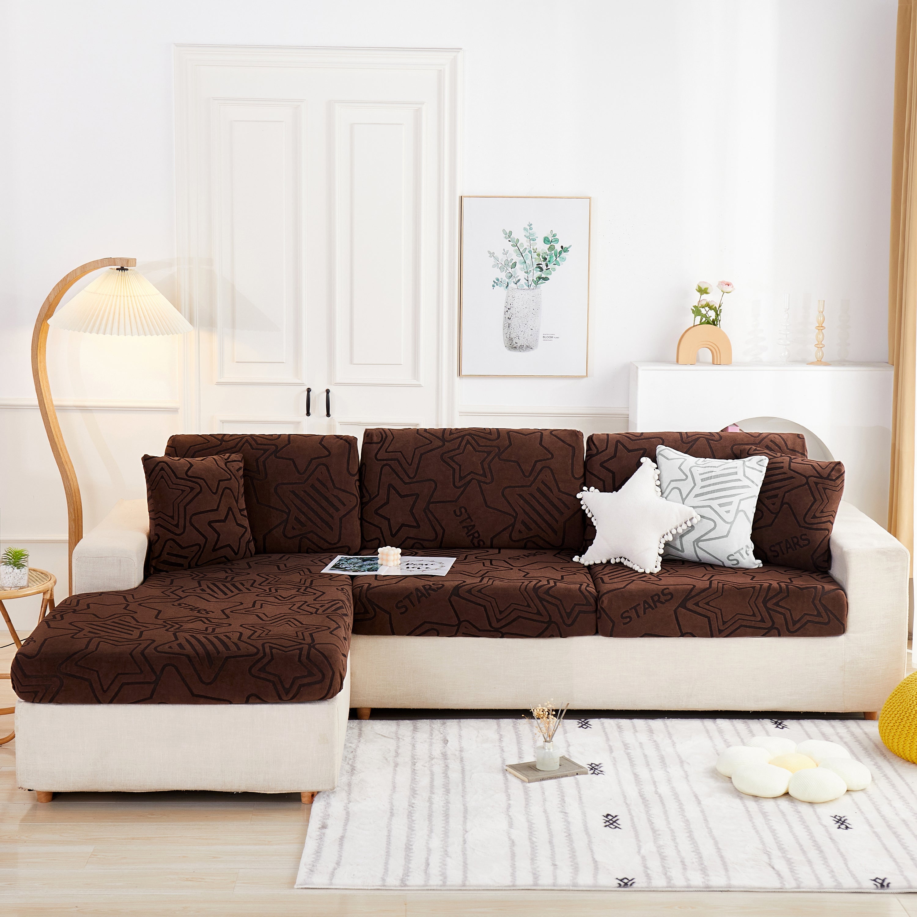 Starry Sky Jacquard Fleece Stretchable Non-Slip Cushion Covers Furniture Covers for L-Shaped Couch