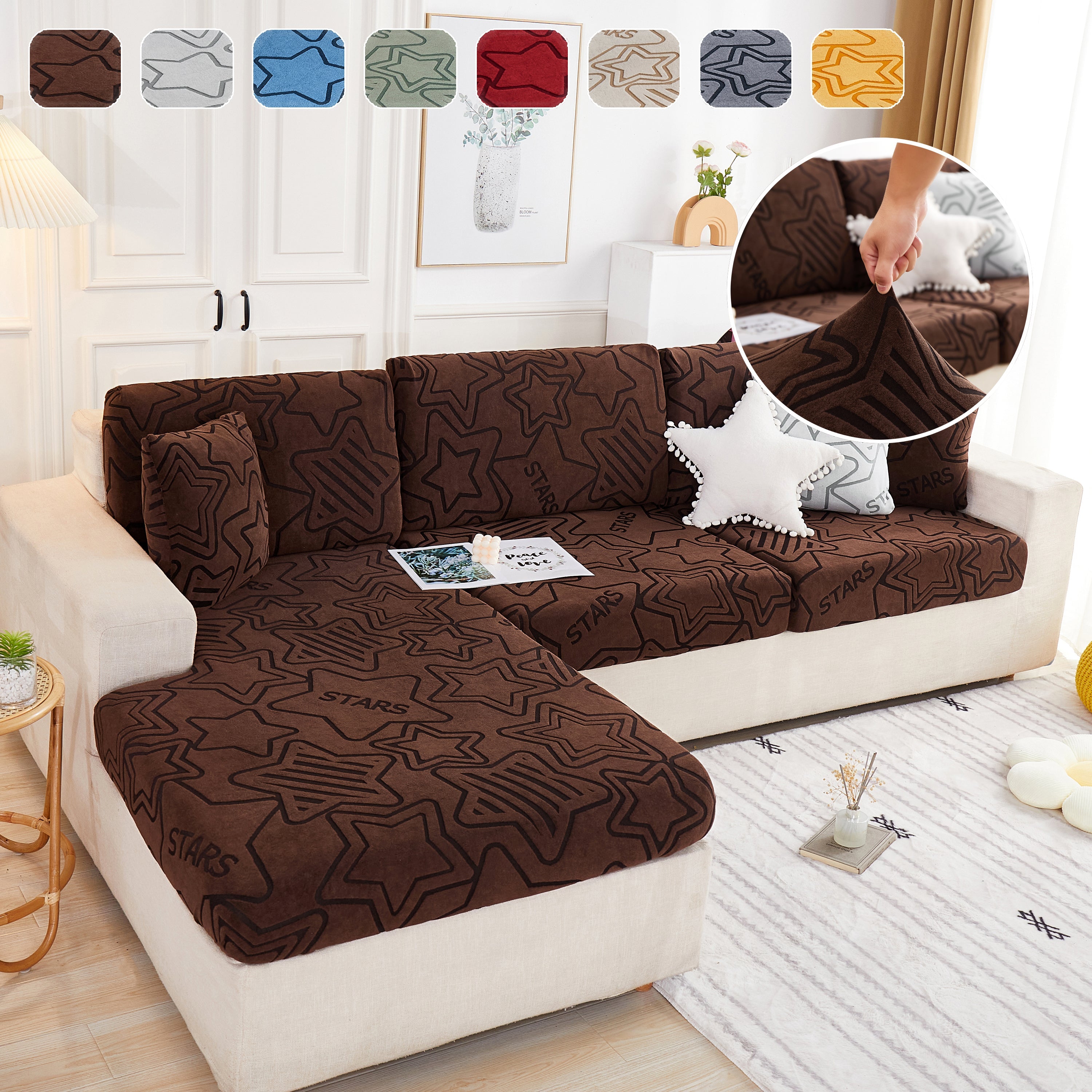 Starry Sky Jacquard Fleece Stretchable Non-Slip Cushion Covers Furniture Covers for L-Shaped Couch