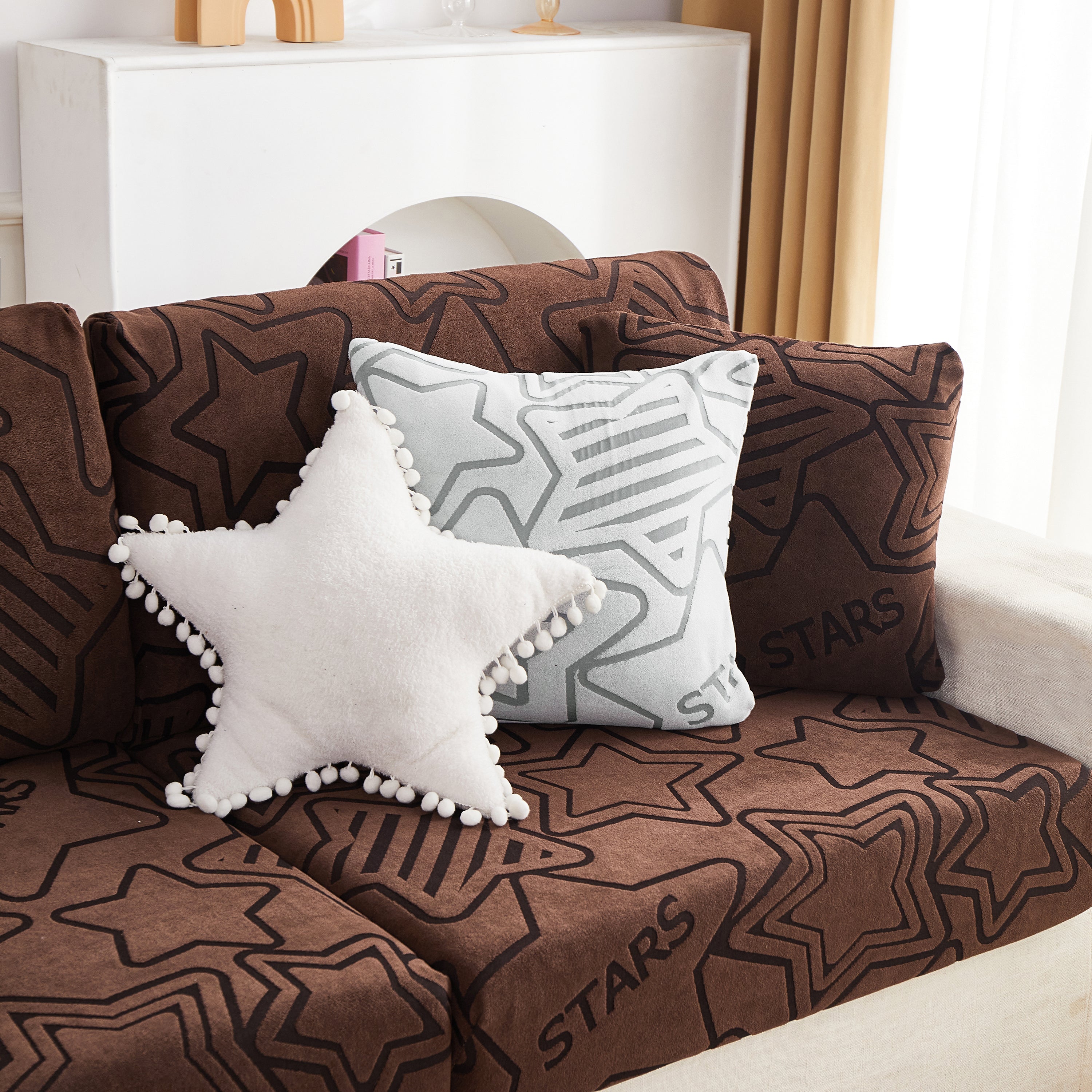Starry Sky Jacquard Fleece Stretchable Non-Slip Cushion Covers Furniture Covers for L-Shaped Couch