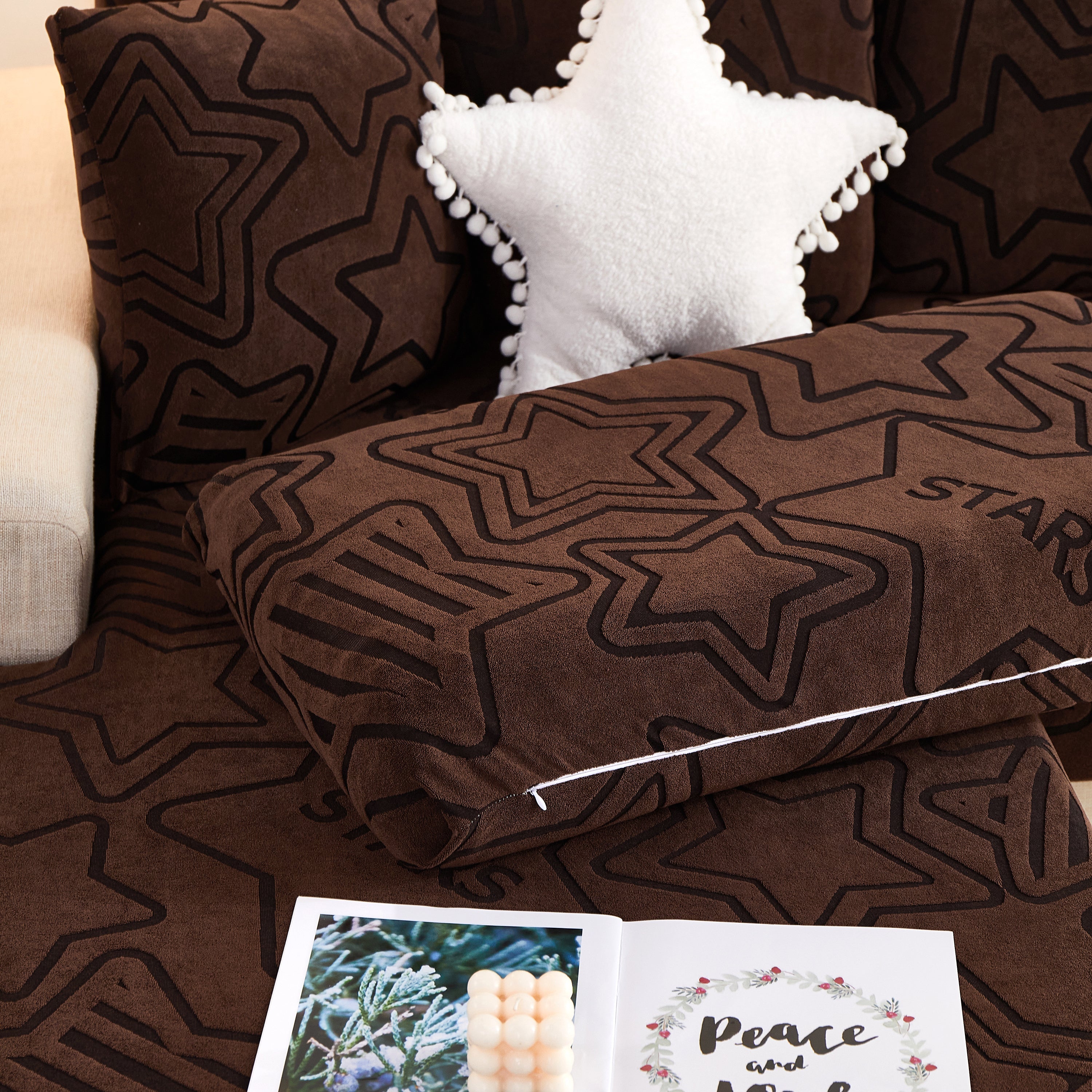 Starry Sky Jacquard Fleece Stretchable Non-Slip Cushion Covers Furniture Covers for L-Shaped Couch