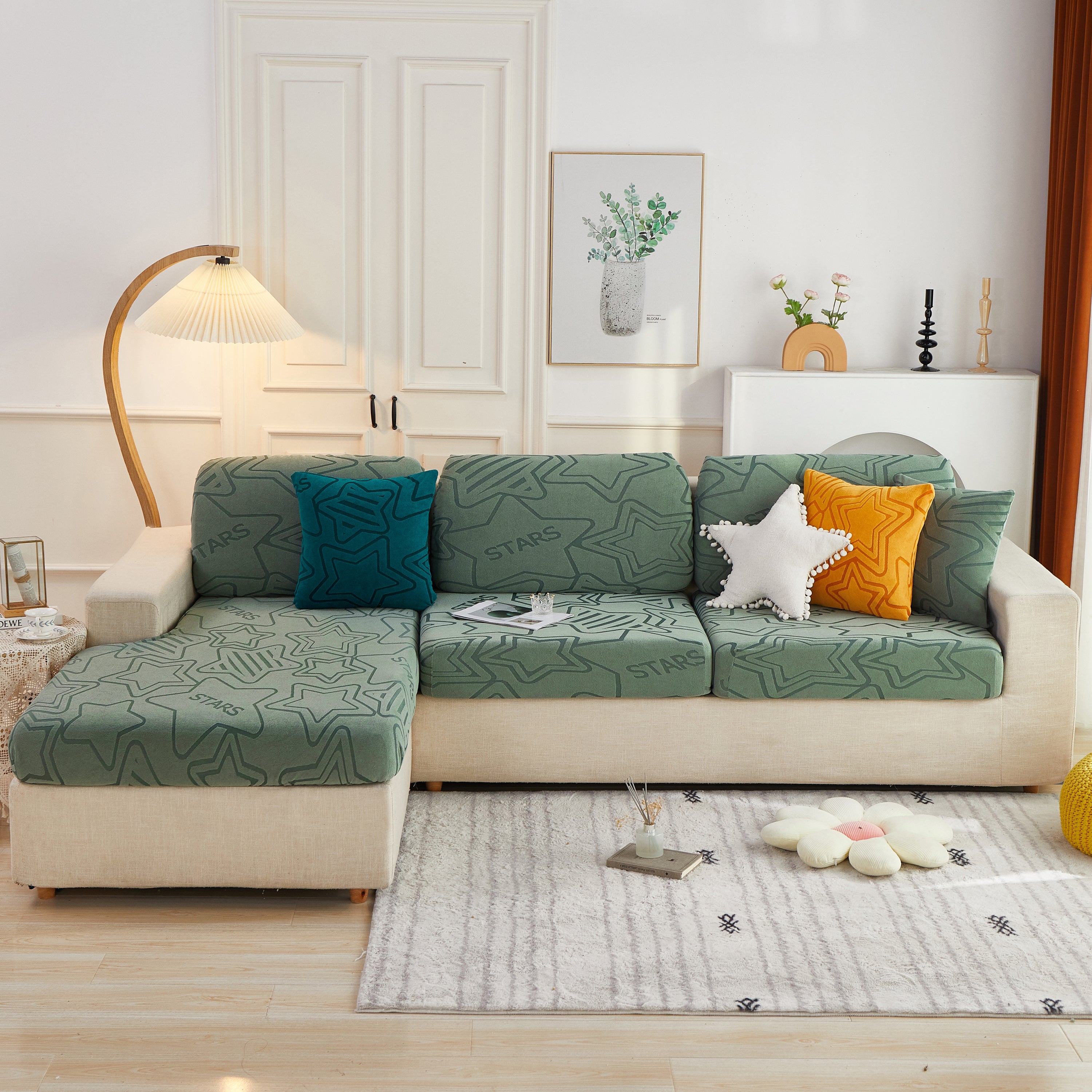 Starry Sky Jacquard Fleece Stretchable Non-Slip Cushion Covers Furniture Covers for L-Shaped Couch
