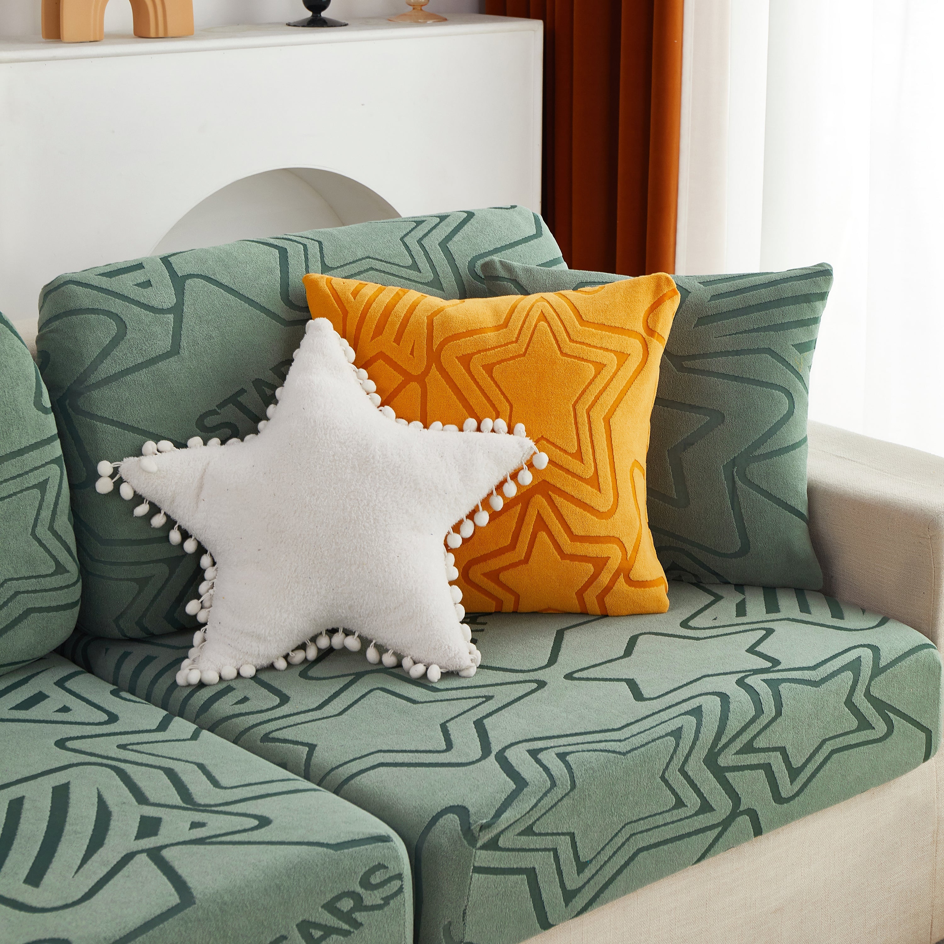Starry Sky Jacquard Fleece Stretchable Non-Slip Cushion Covers Furniture Covers for L-Shaped Couch