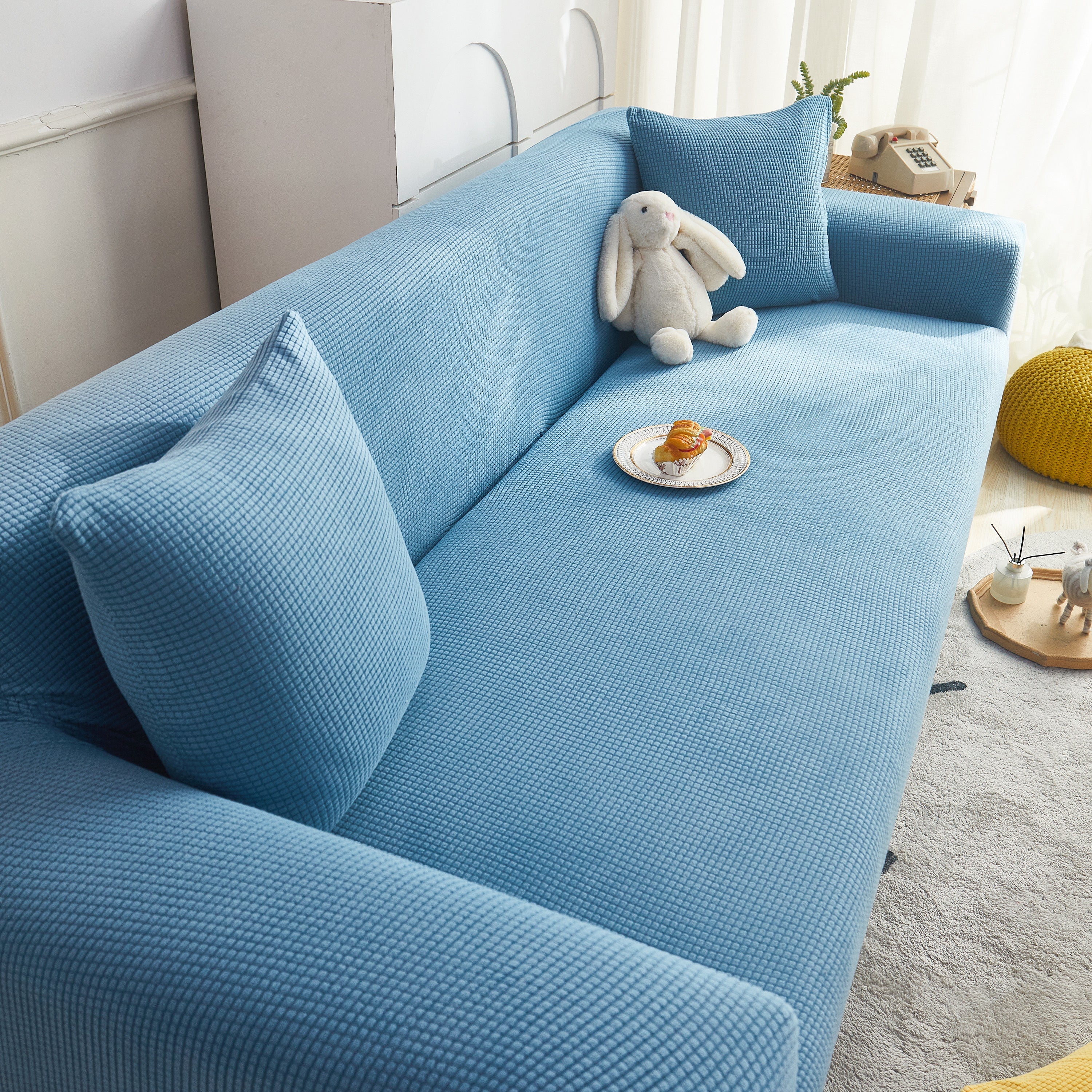 Grid Textured Stretch Sofa Cover, Soft Elastic Slipcover for Couch Protection