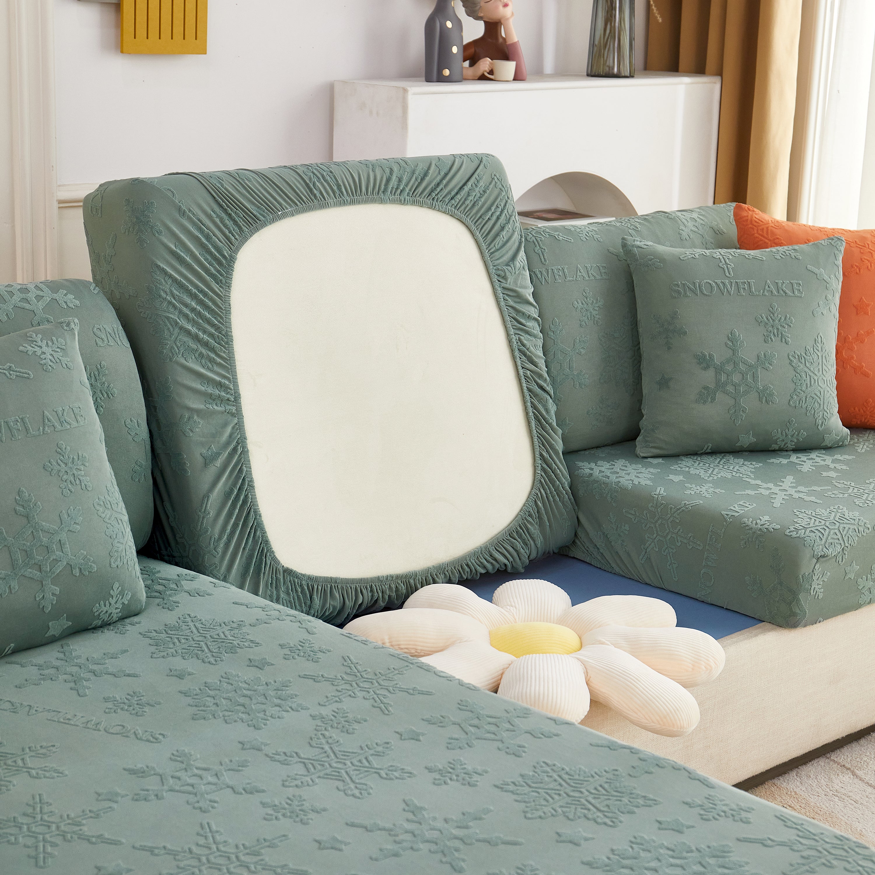 Cooling Silk Fabric Stretchable Cushion Cover, Non-Slip Furniture Protector for Kids, Chaise Lounge Cushion Covers