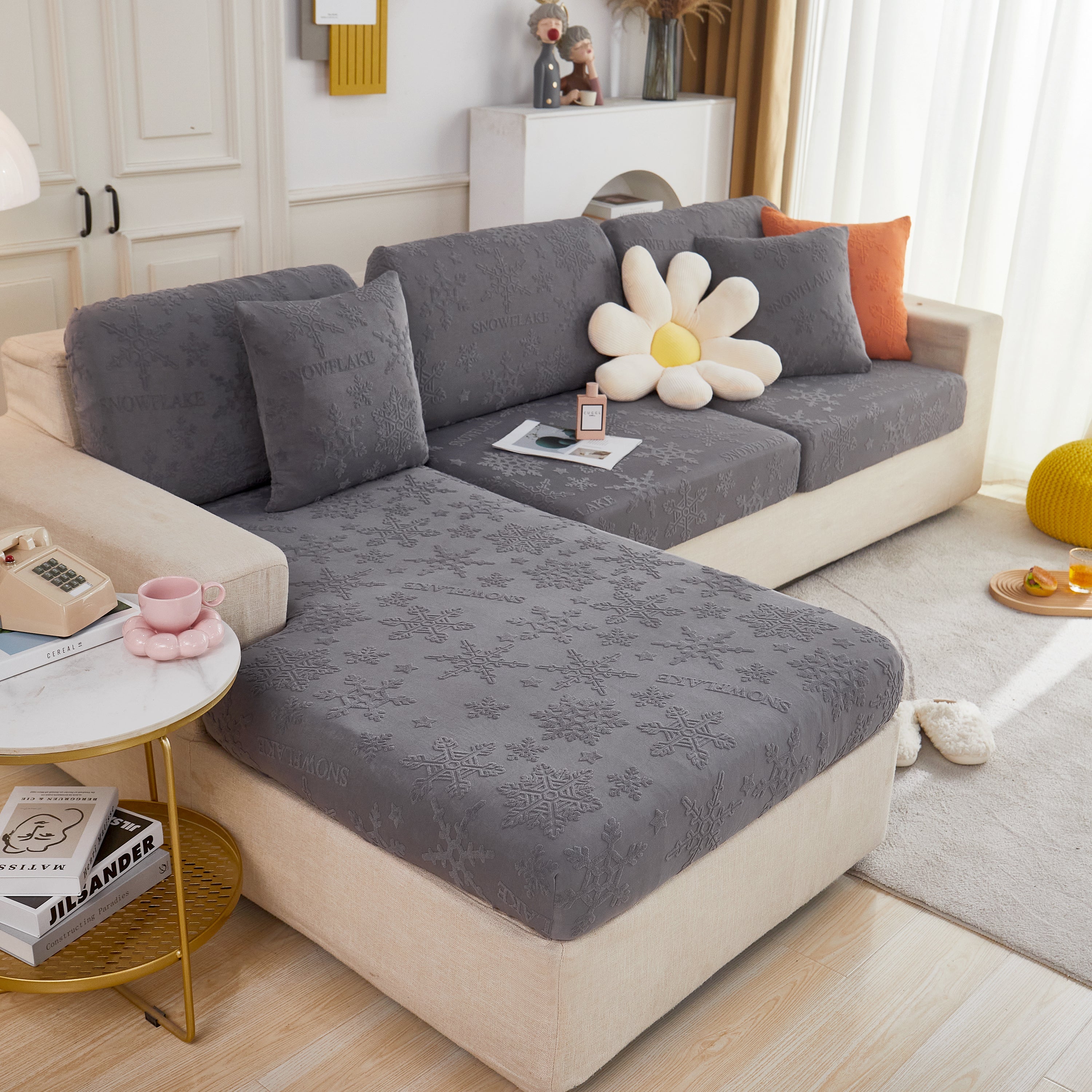 Cooling Silk Fabric Stretchable Cushion Cover, Non-Slip Furniture Protector for Kids, Chaise Lounge Cushion Covers