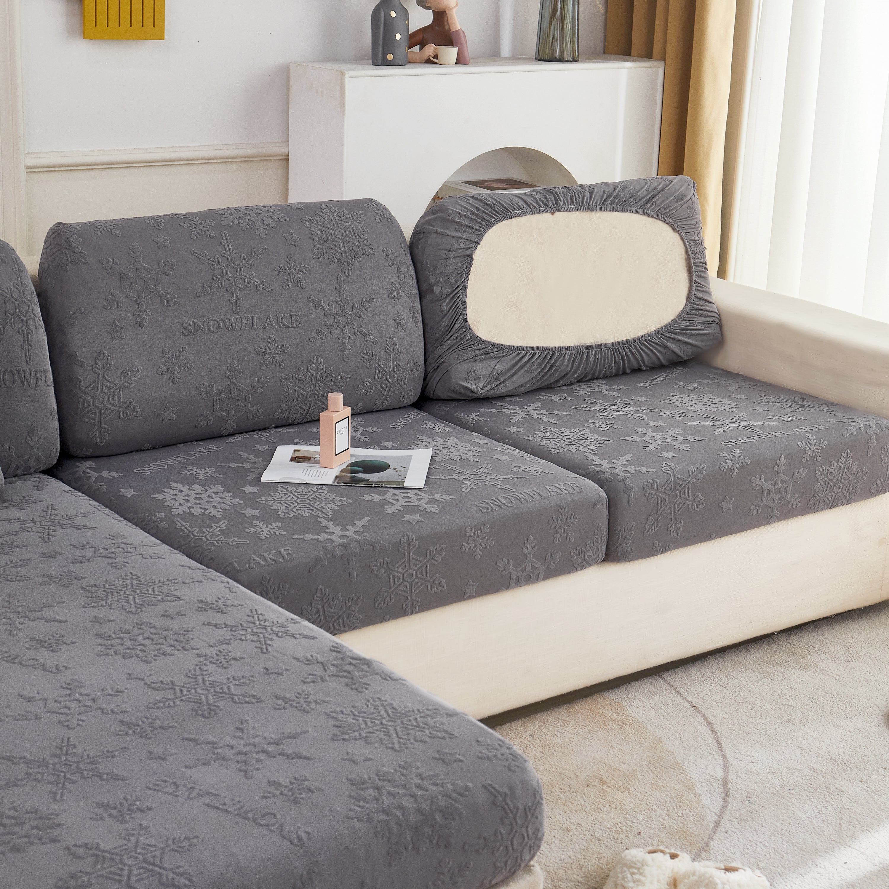 Cooling Silk Fabric Stretchable Cushion Cover, Non-Slip Furniture Protector for Kids, Chaise Lounge Cushion Covers