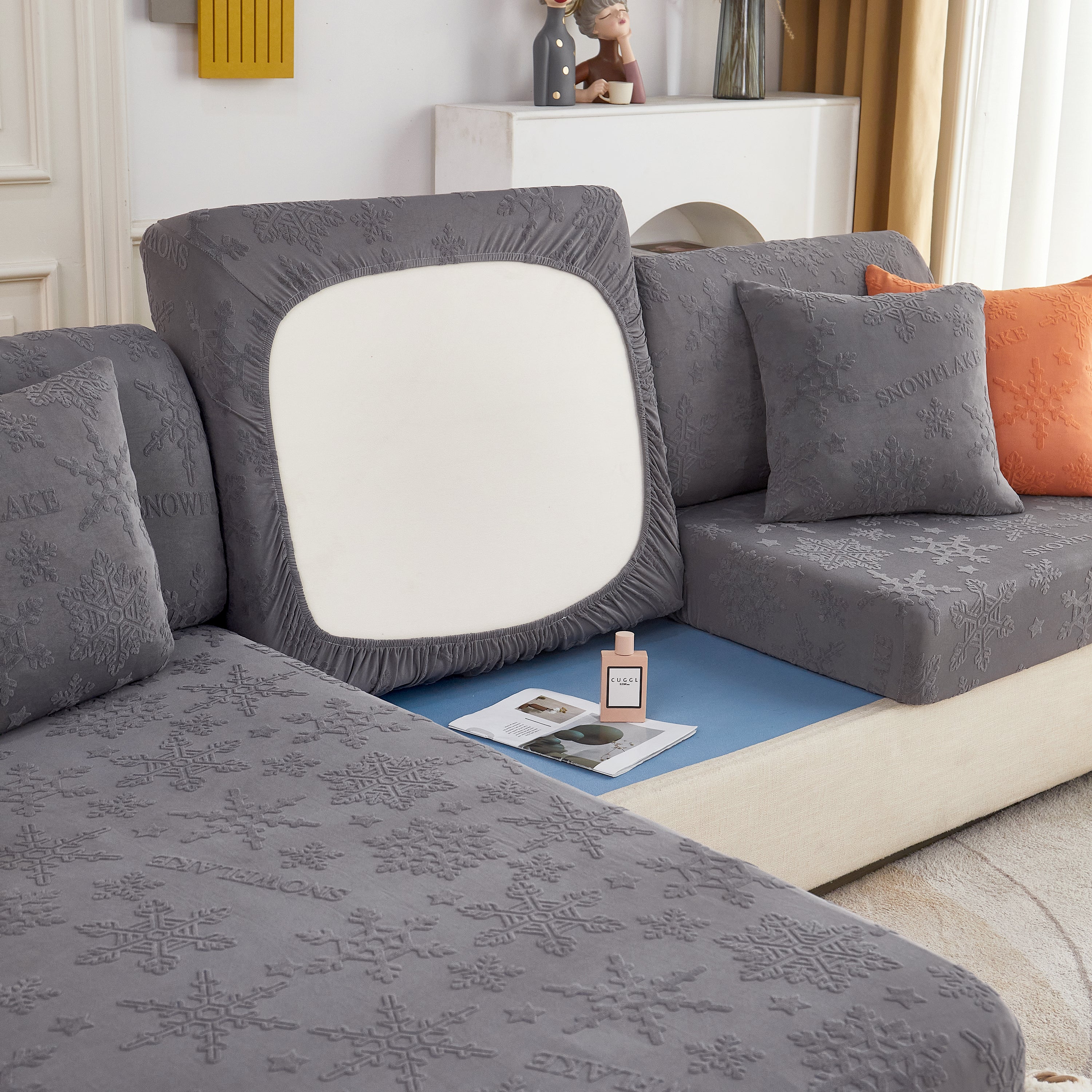 Cooling Silk Fabric Stretchable Cushion Cover, Non-Slip Furniture Protector for Kids, Chaise Lounge Cushion Covers