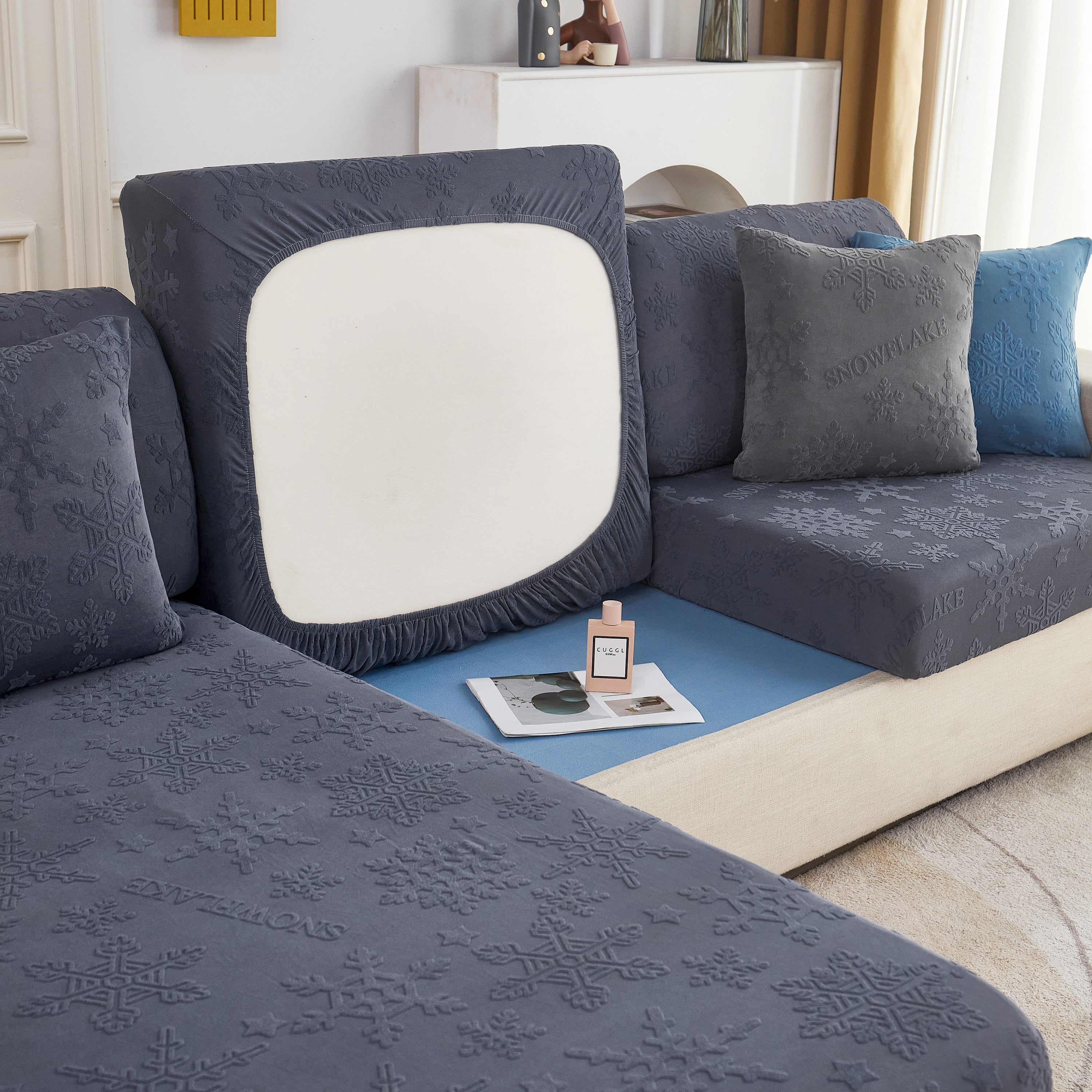 Cooling Silk Fabric Stretchable Cushion Cover, Non-Slip Furniture Protector for Kids, Chaise Lounge Cushion Covers