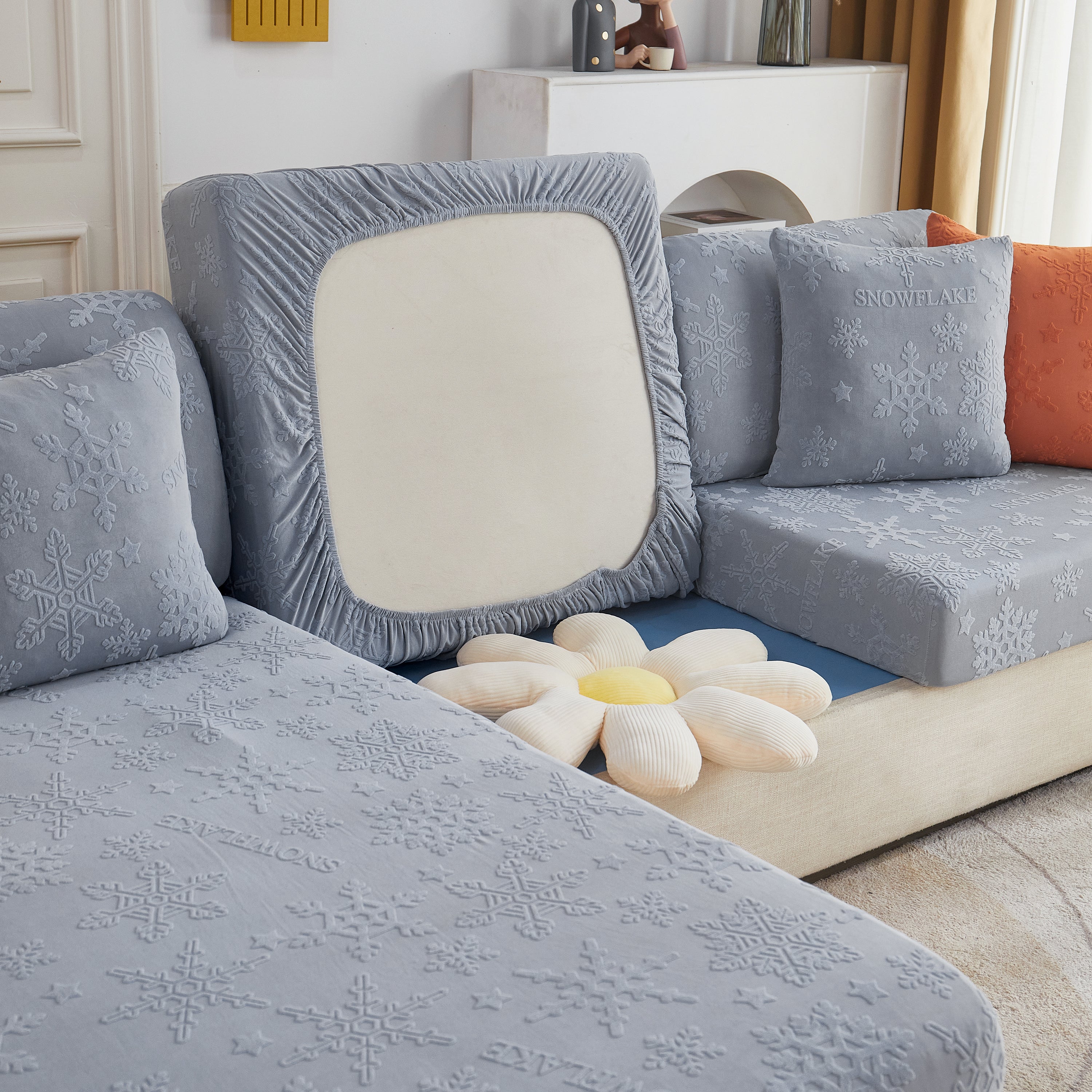 Cooling Silk Fabric Stretchable Cushion Cover, Non-Slip Furniture Protector for Kids, Chaise Lounge Cushion Covers
