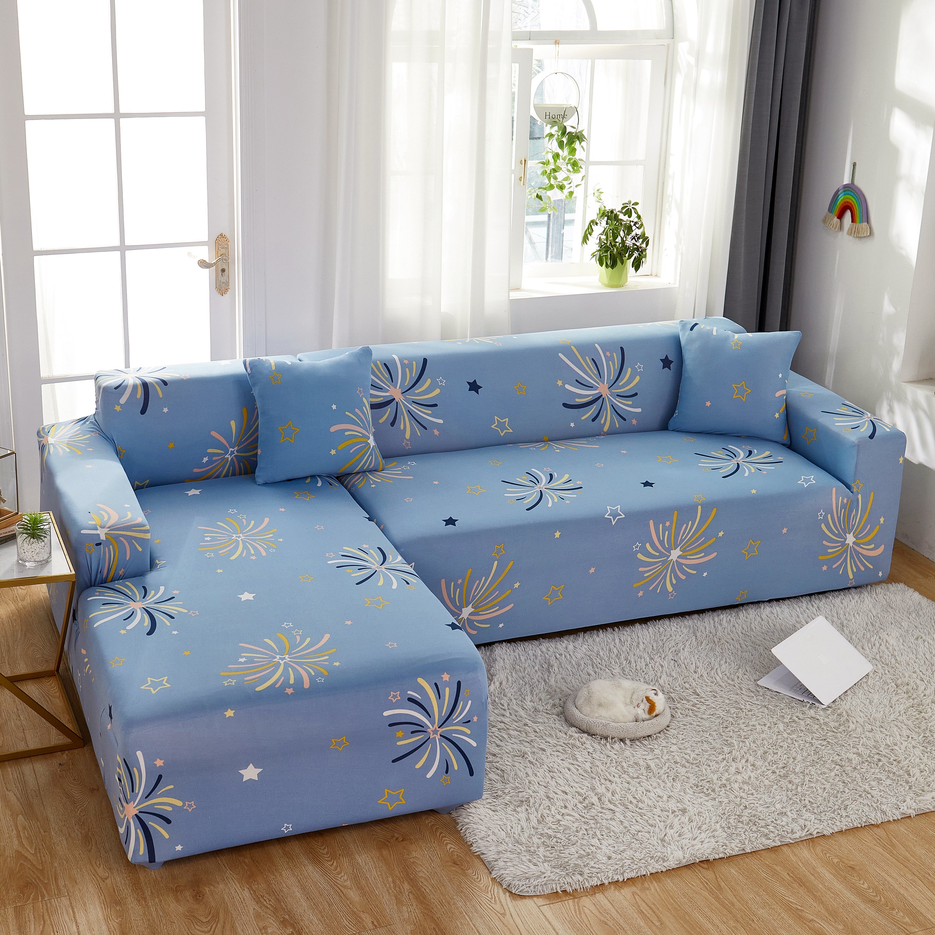 Elastic Washable L-Shaped Sofa Cover, Non-Slip Spandex for 1-5 Seater Sectional Sofa
