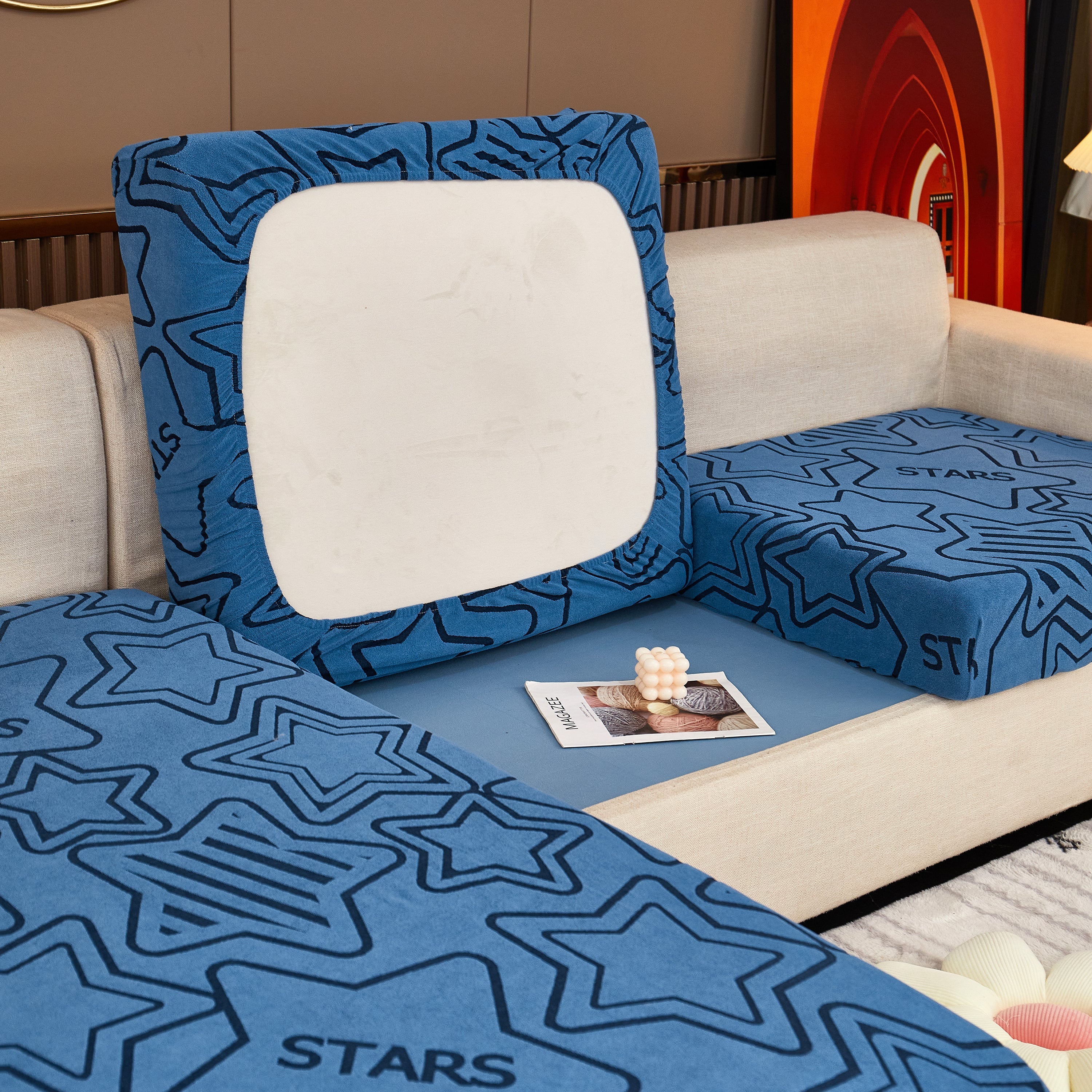 Starry Sky Jacquard Fleece Stretchable Non-Slip Cushion Covers Furniture Covers for L-Shaped Couch