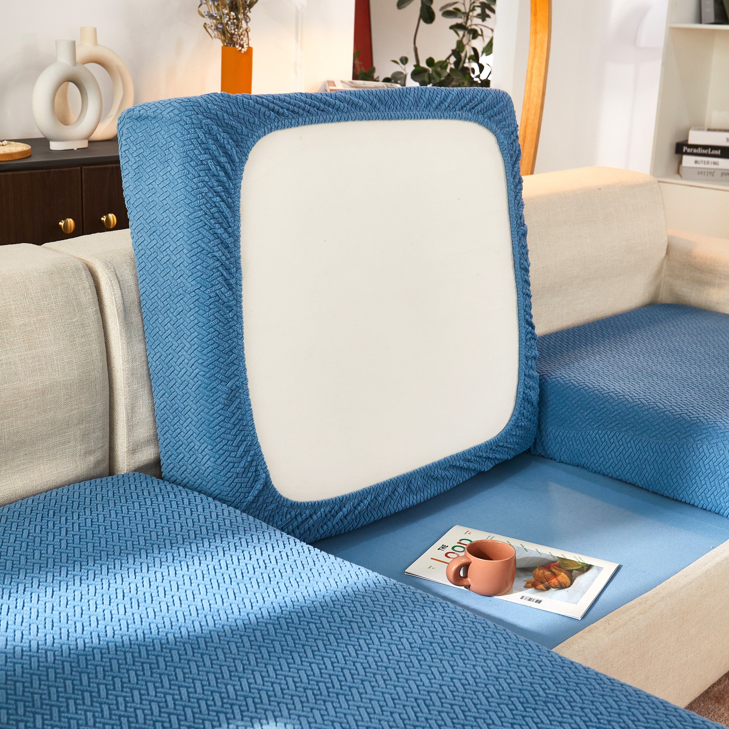High Stretch Separate Cushion Covers Sofa Slipcover for L-Shaped Sectional Couch