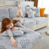 Happy Puzzle Jacquard Fleece Stretchable Cushion Cover, Non-Slip L Shaped Couch Covers for Pets