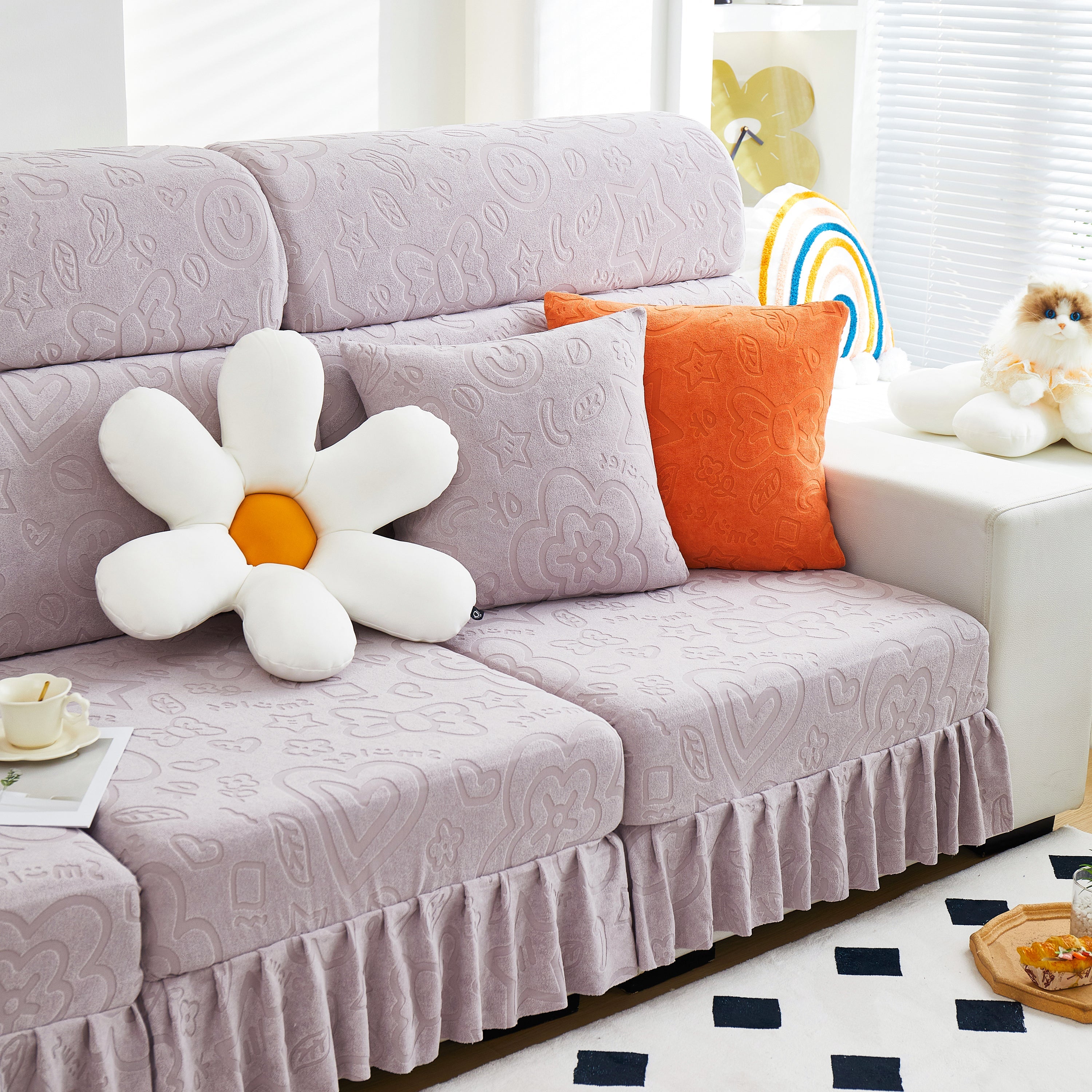 Elastic Skirted Couch Cushion Covers for 1/2/3/4-Seater Sofas, Furniture Protector for Pets, Kids