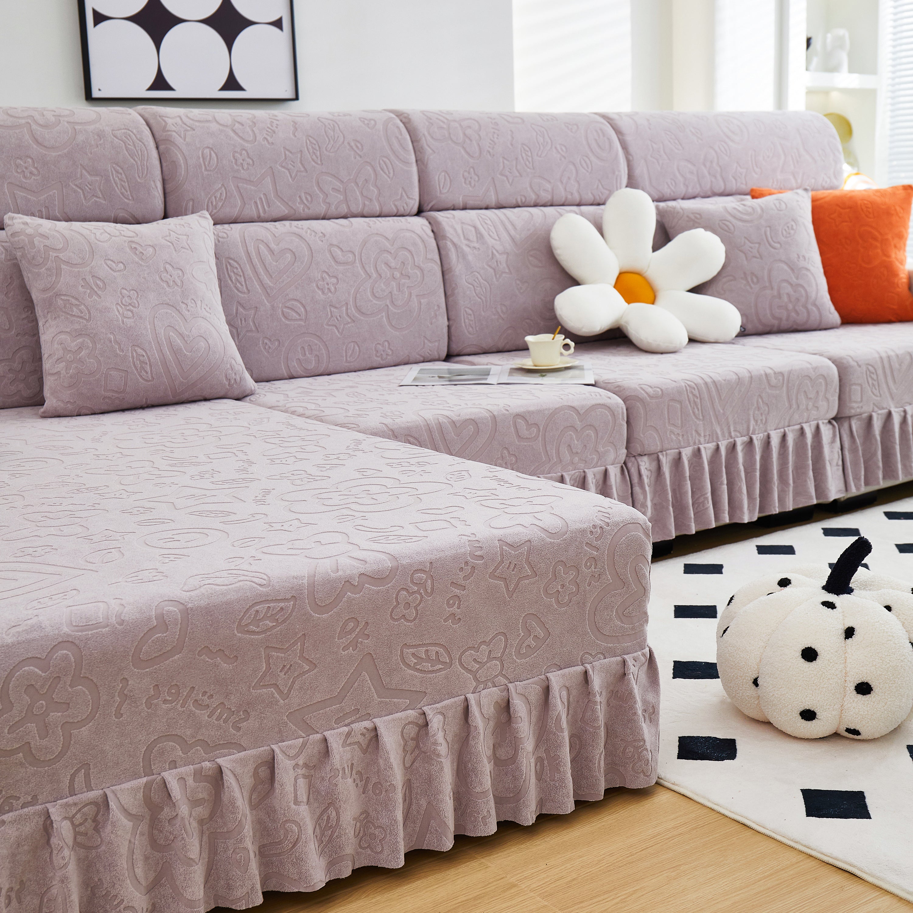 Elastic Skirted Couch Cushion Covers for 1/2/3/4-Seater Sofas, Furniture Protector for Pets, Kids