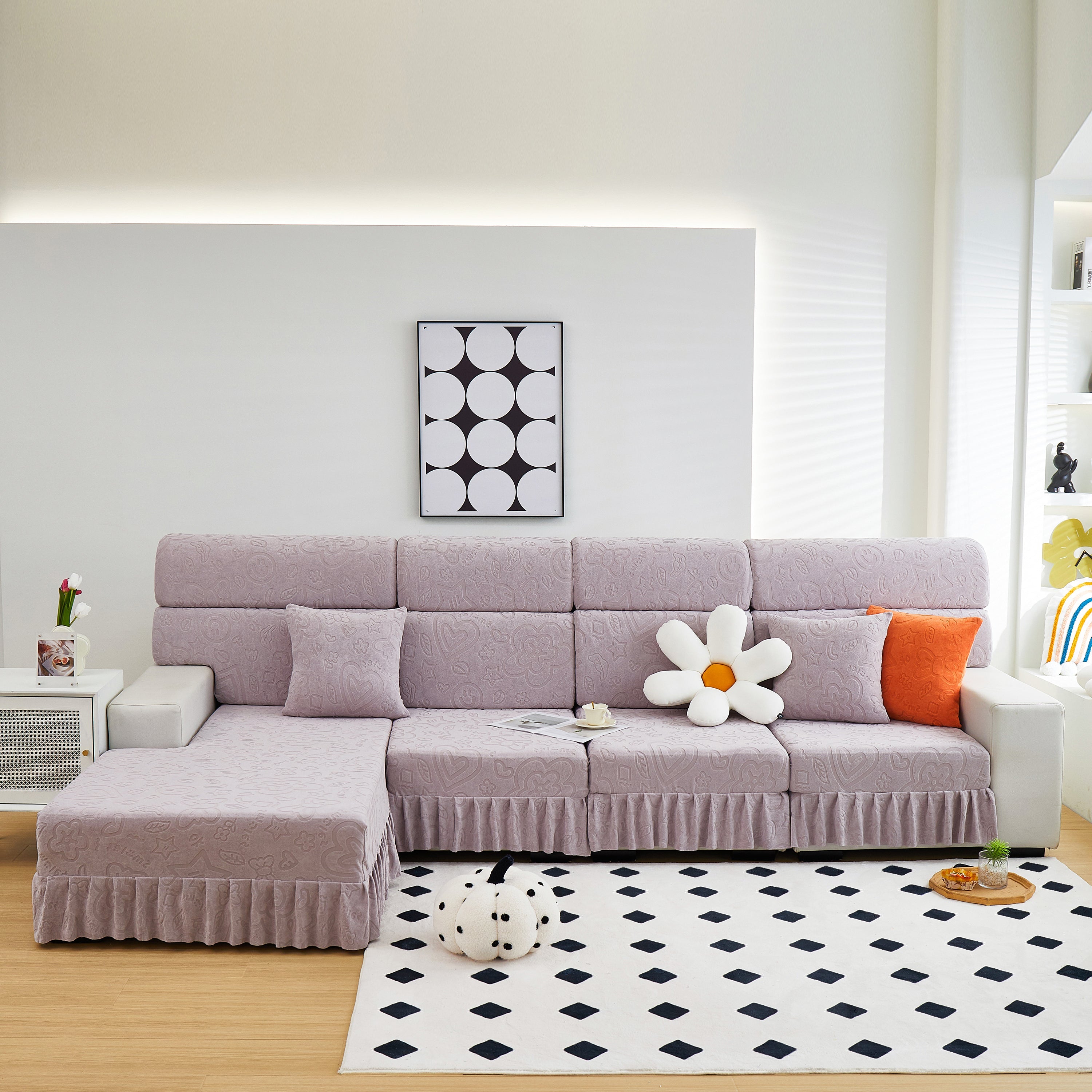 Elastic Skirted Couch Cushion Covers for 1/2/3/4-Seater Sofas, Furniture Protector for Pets, Kids