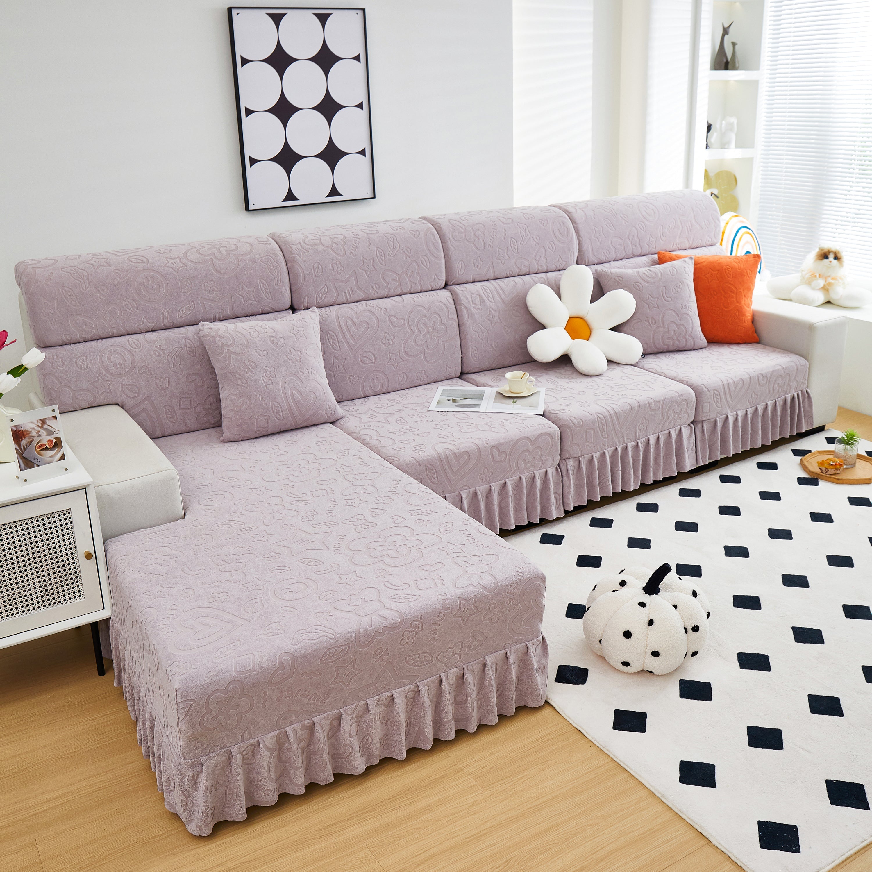 Elastic Skirted Couch Cushion Covers for 1/2/3/4-Seater Sofas, Furniture Protector for Pets, Kids
