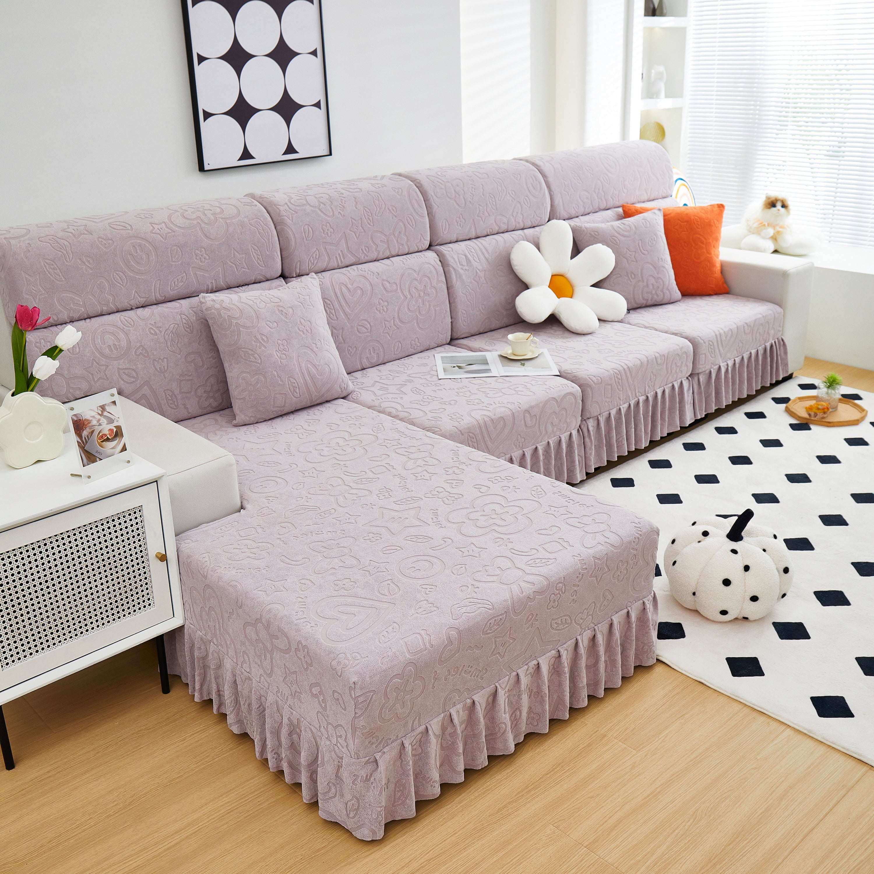 Elastic Skirted Couch Cushion Covers for 1/2/3/4-Seater Sofas, Furniture Protector for Pets, Kids