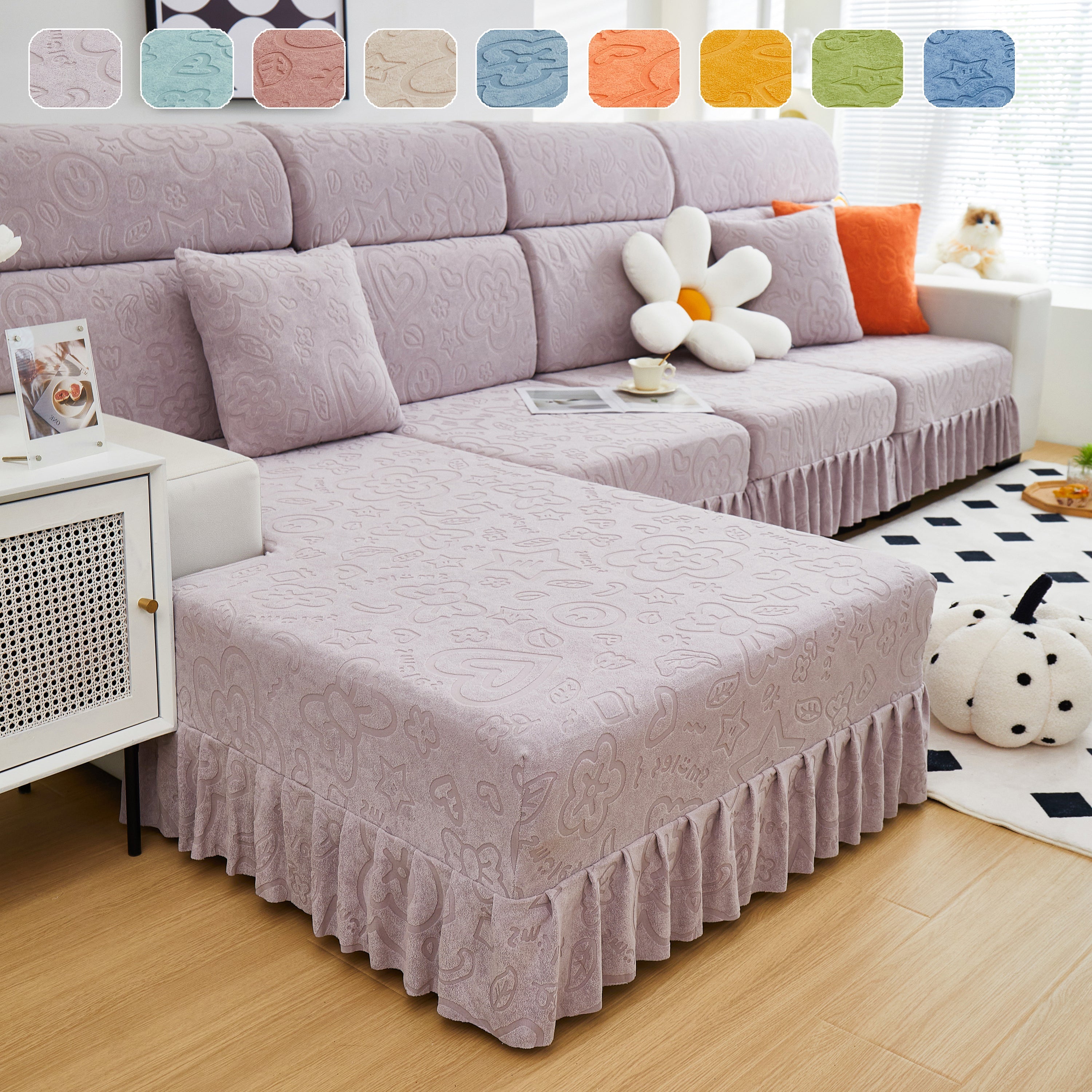 Elastic Skirted Couch Cushion Covers for 1/2/3/4-Seater Sofas, Furniture Protector for Pets, Kids