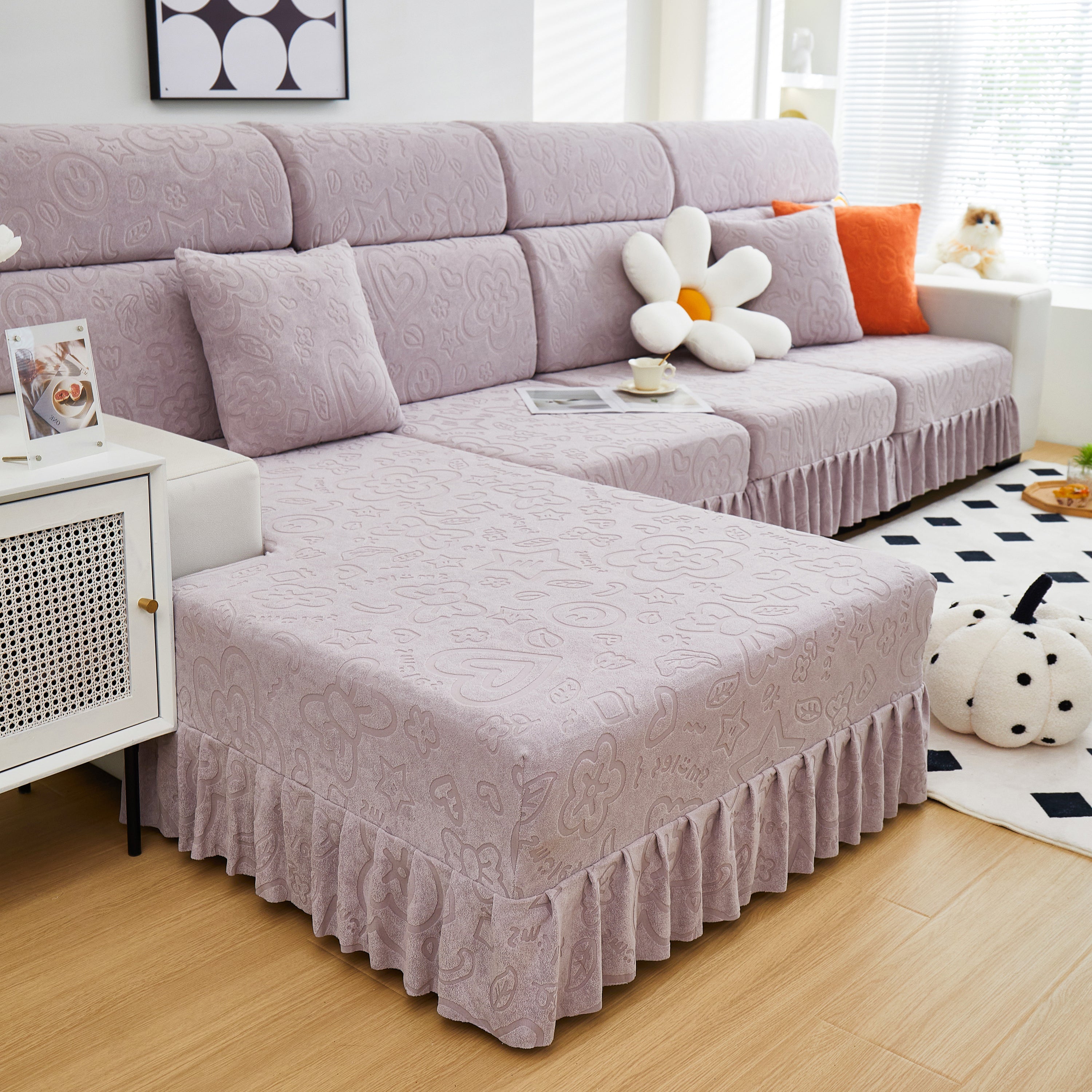 Elastic Skirted Couch Cushion Covers for 1/2/3/4-Seater Sofas, Furniture Protector for Pets, Kids