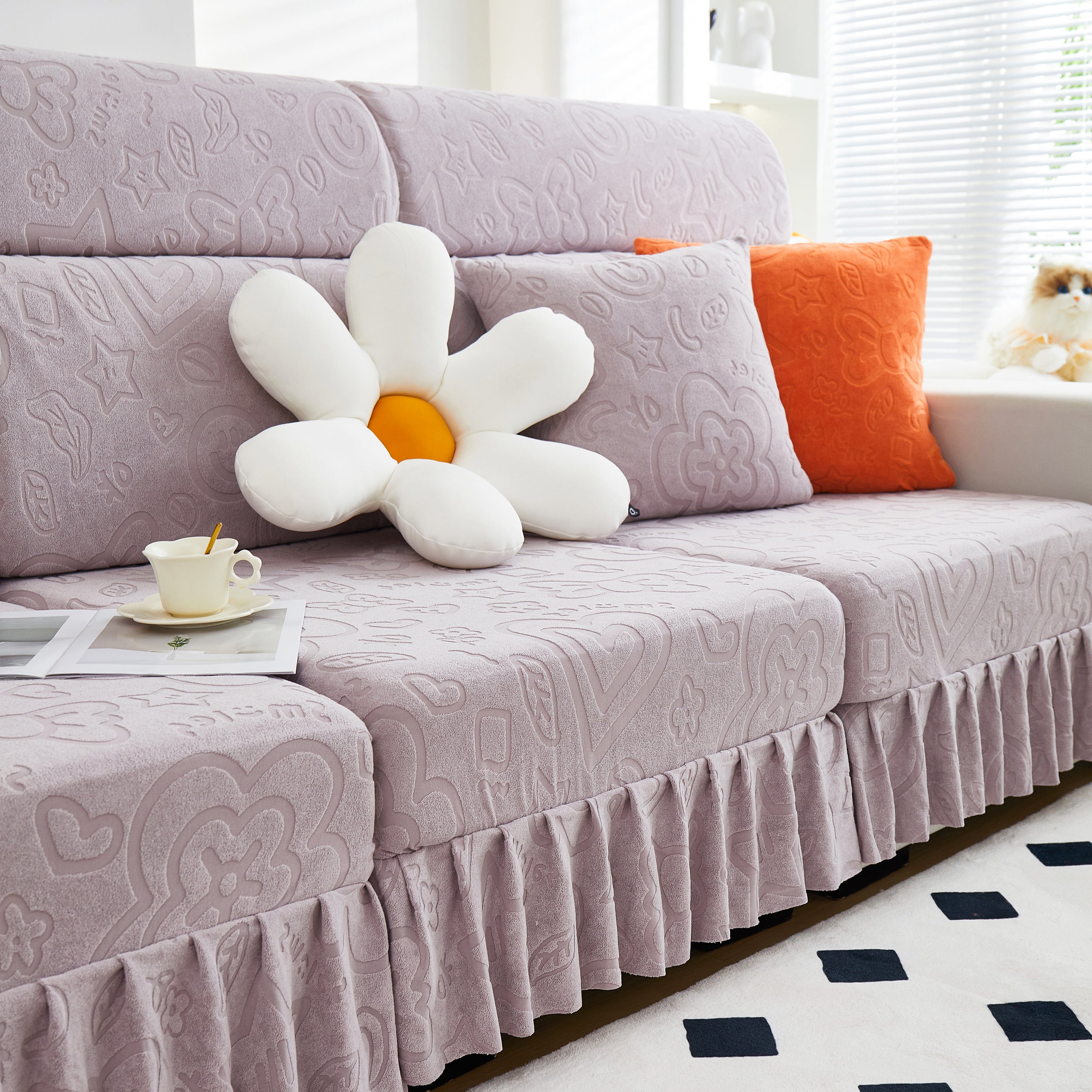 Elastic Skirted Couch Cushion Covers for 1/2/3/4-Seater Sofas, Furniture Protector for Pets, Kids