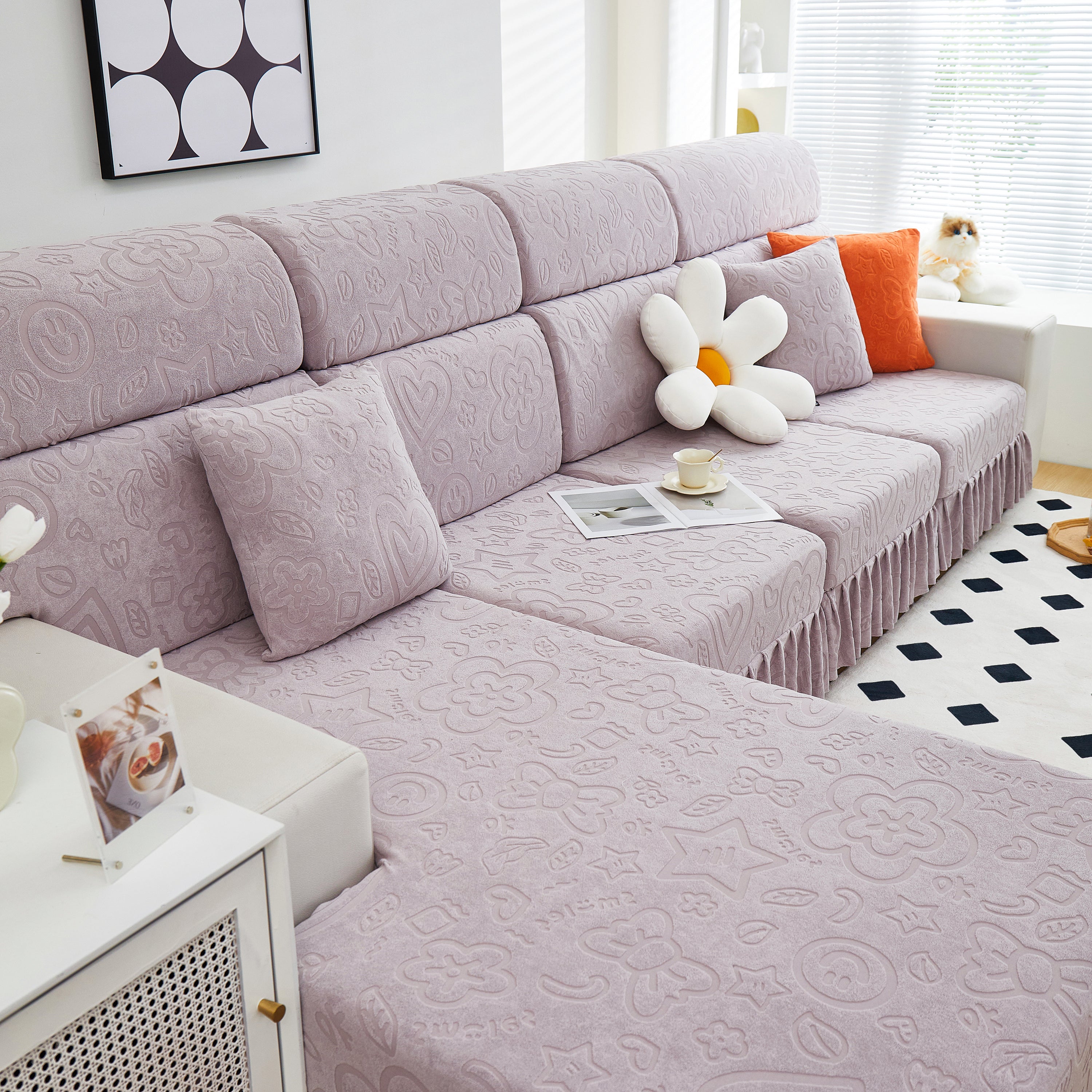 Elastic Skirted Couch Cushion Covers for 1/2/3/4-Seater Sofas, Furniture Protector for Pets, Kids
