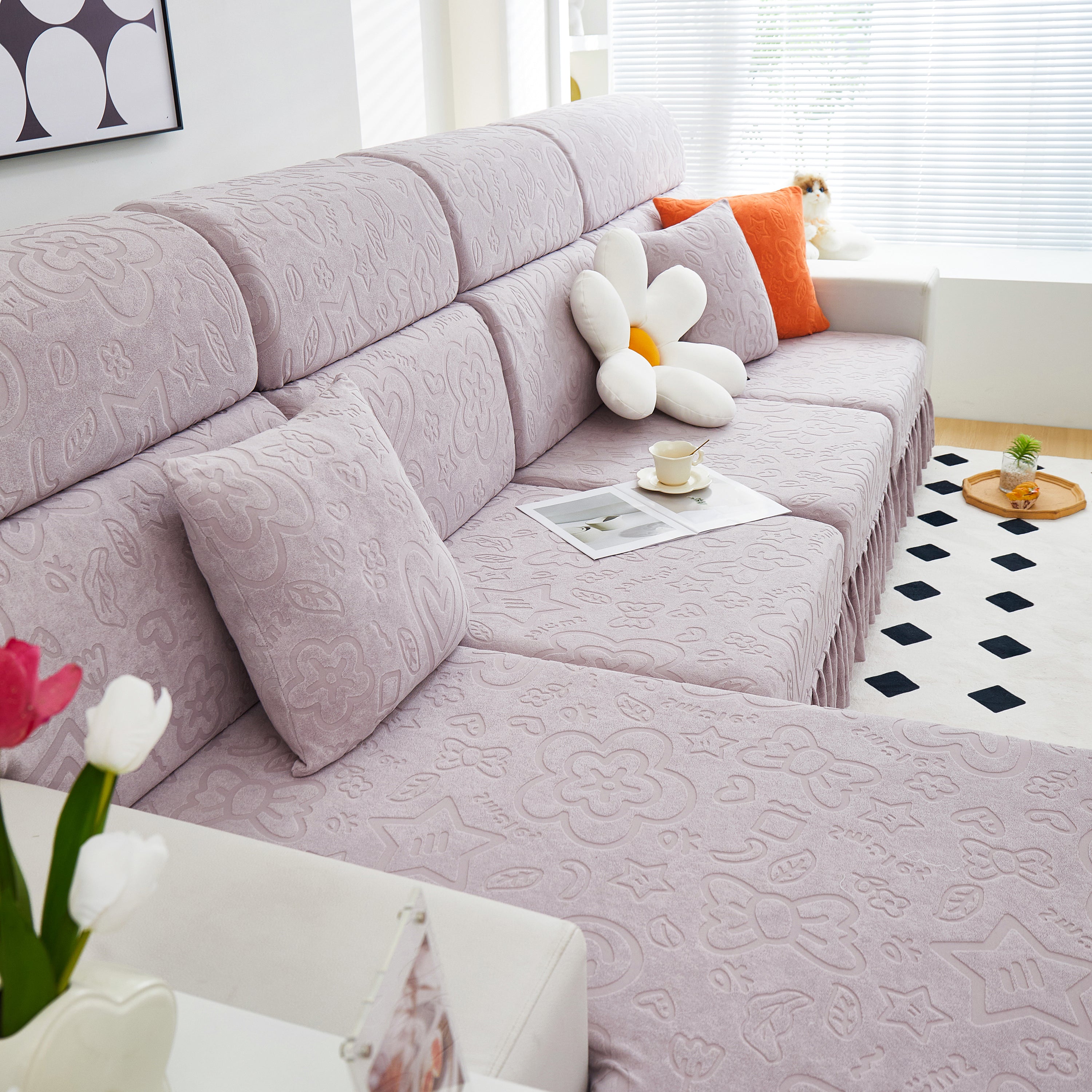 Elastic Skirted Couch Cushion Covers for 1/2/3/4-Seater Sofas, Furniture Protector for Pets, Kids