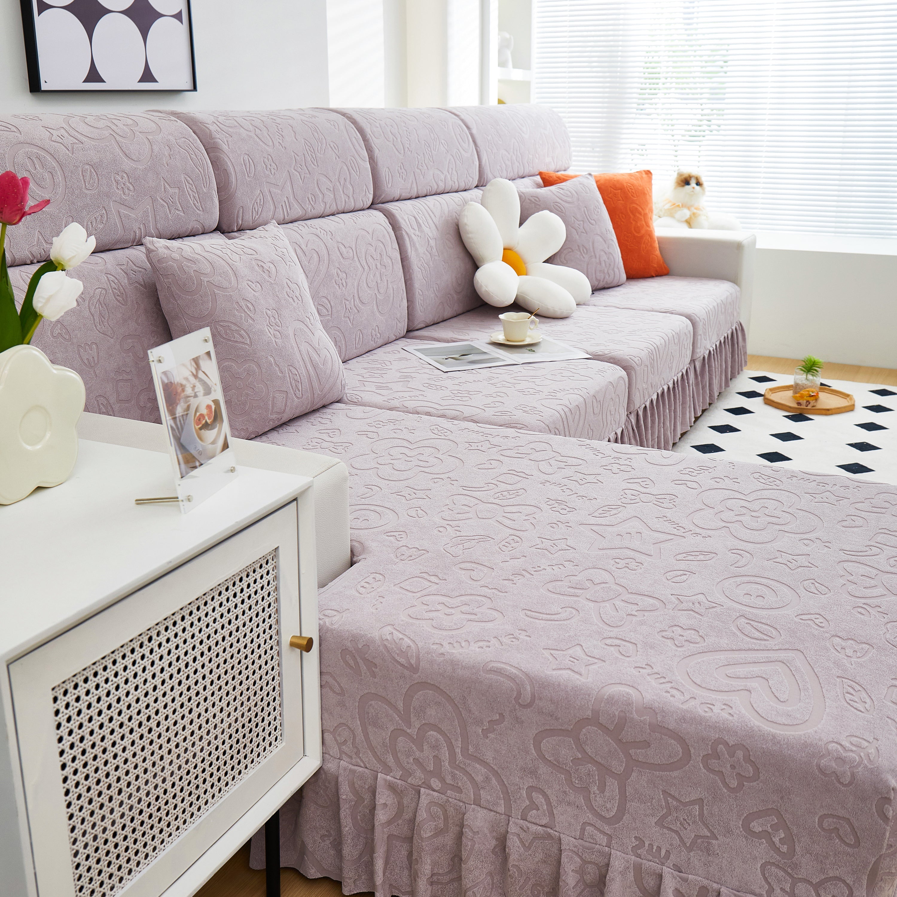 Elastic Skirted Couch Cushion Covers for 1/2/3/4-Seater Sofas, Furniture Protector for Pets, Kids