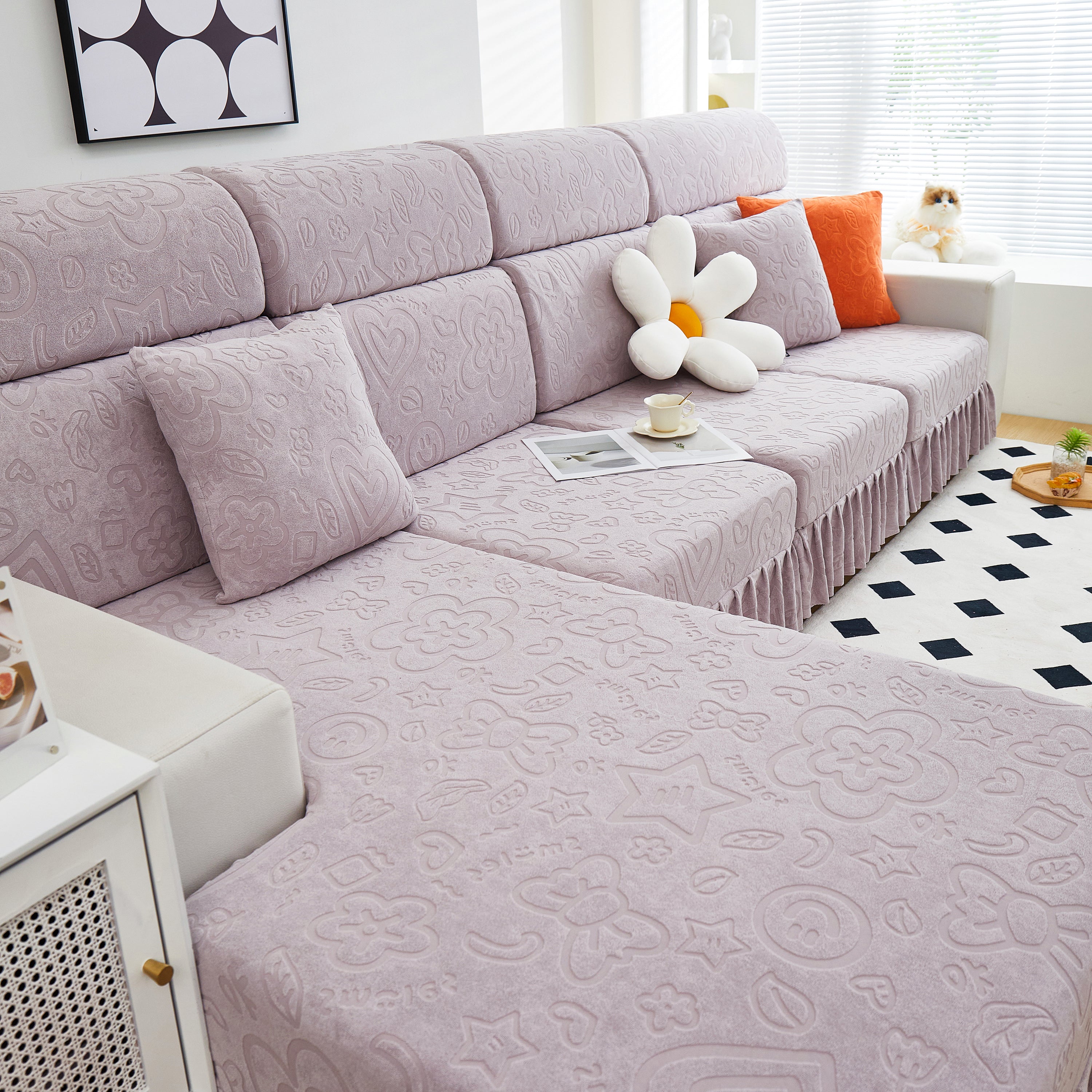 Elastic Skirted Couch Cushion Covers for 1/2/3/4-Seater Sofas, Furniture Protector for Pets, Kids