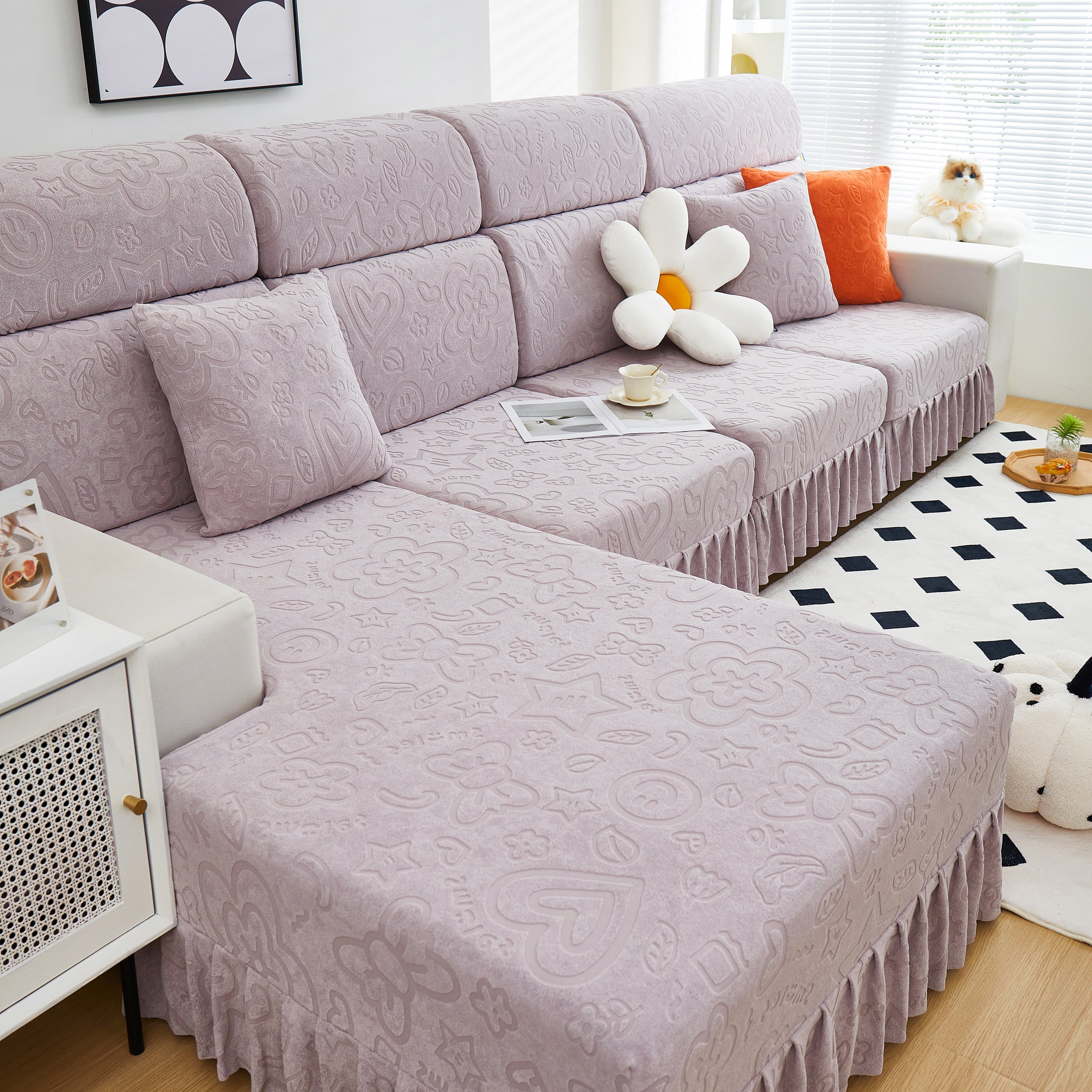 Elastic Skirted Couch Cushion Covers for 1/2/3/4-Seater Sofas, Furniture Protector for Pets, Kids