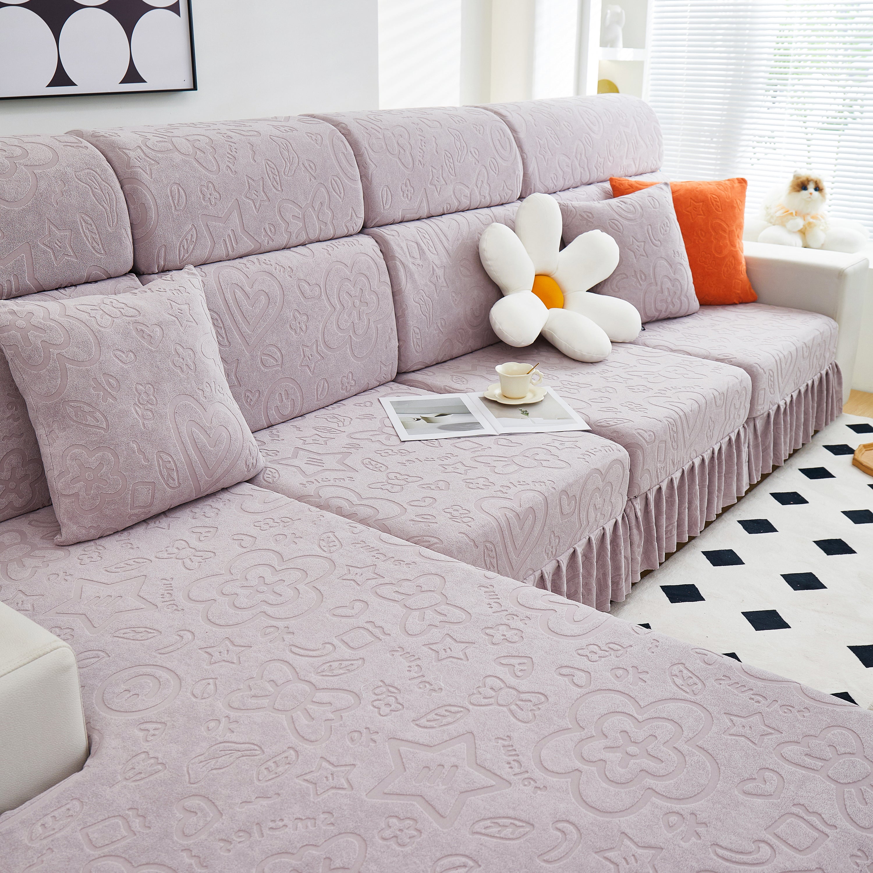 Elastic Skirted Couch Cushion Covers for 1/2/3/4-Seater Sofas, Furniture Protector for Pets, Kids
