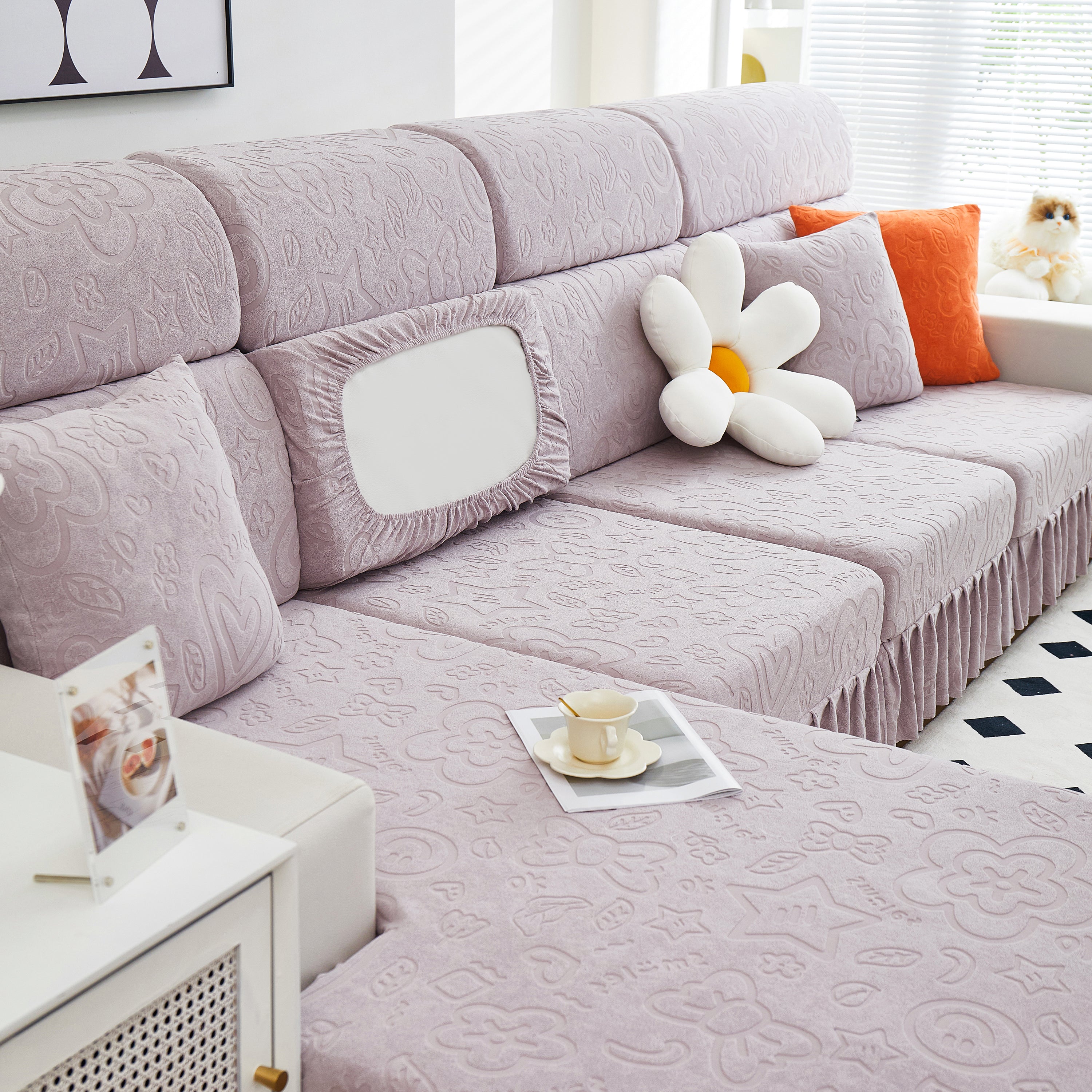 Elastic Skirted Couch Cushion Covers for 1/2/3/4-Seater Sofas, Furniture Protector for Pets, Kids