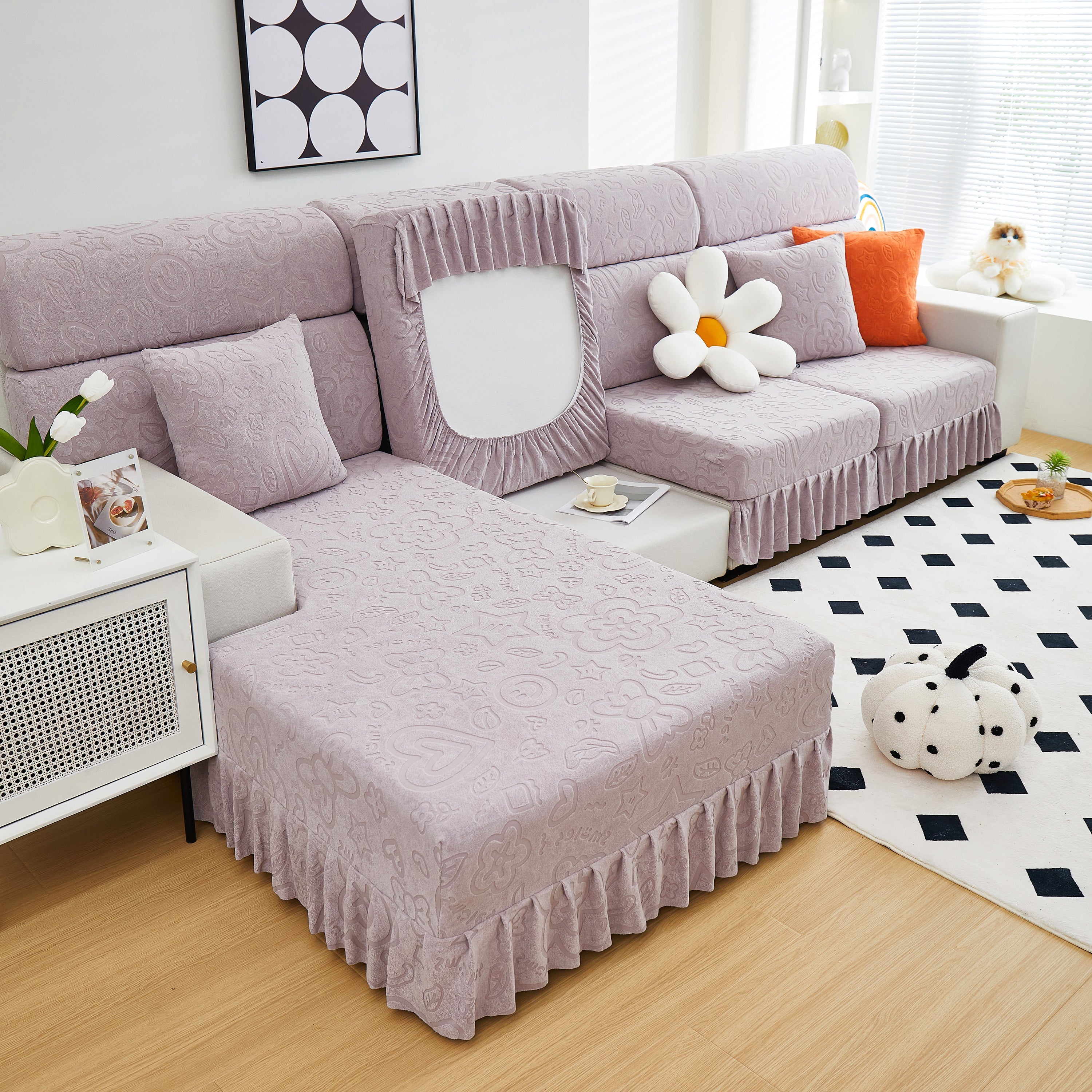 Elastic Skirted Couch Cushion Covers for 1/2/3/4-Seater Sofas, Furniture Protector for Pets, Kids