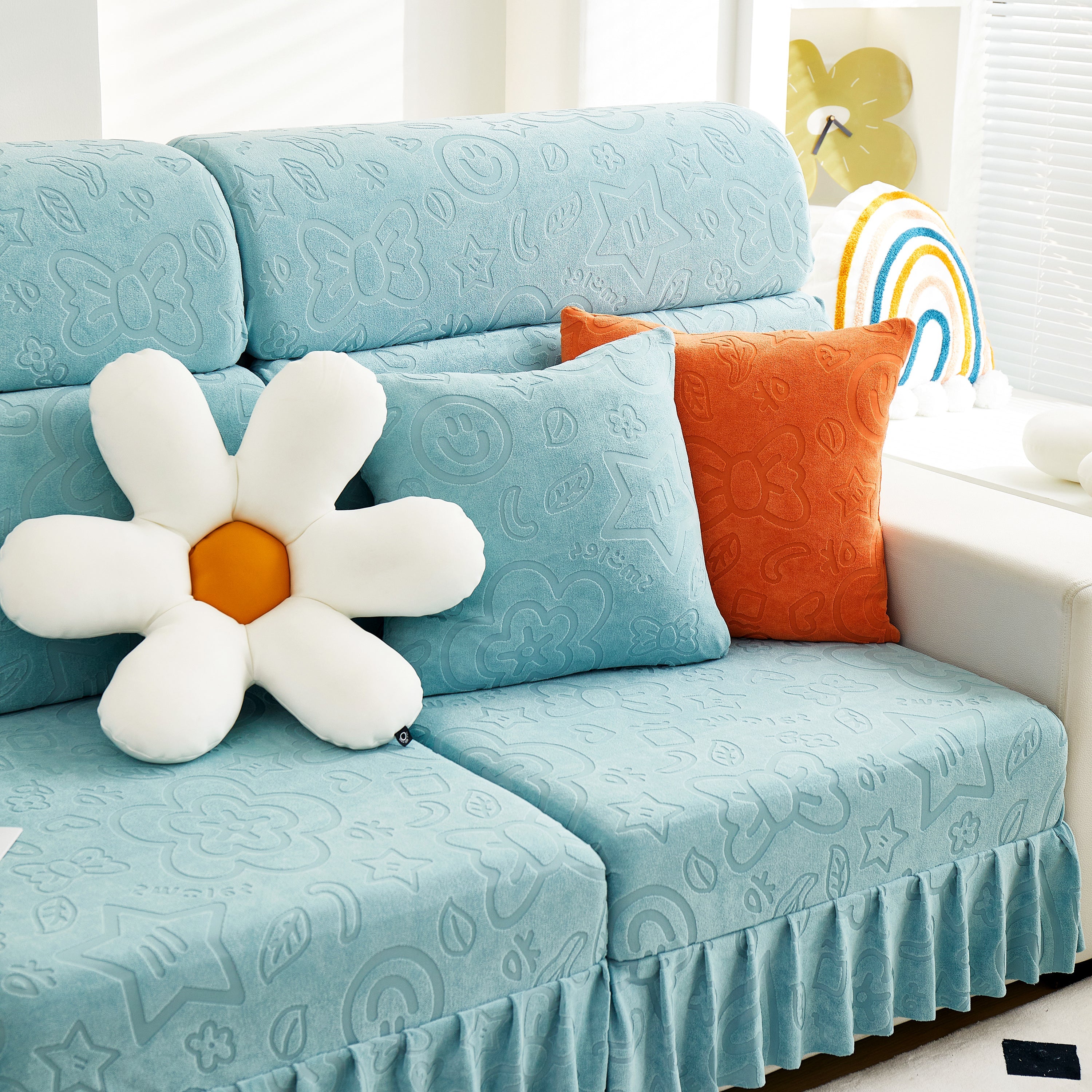 Elastic Skirted Couch Cushion Covers for 1/2/3/4-Seater Sofas, Furniture Protector for Pets, Kids