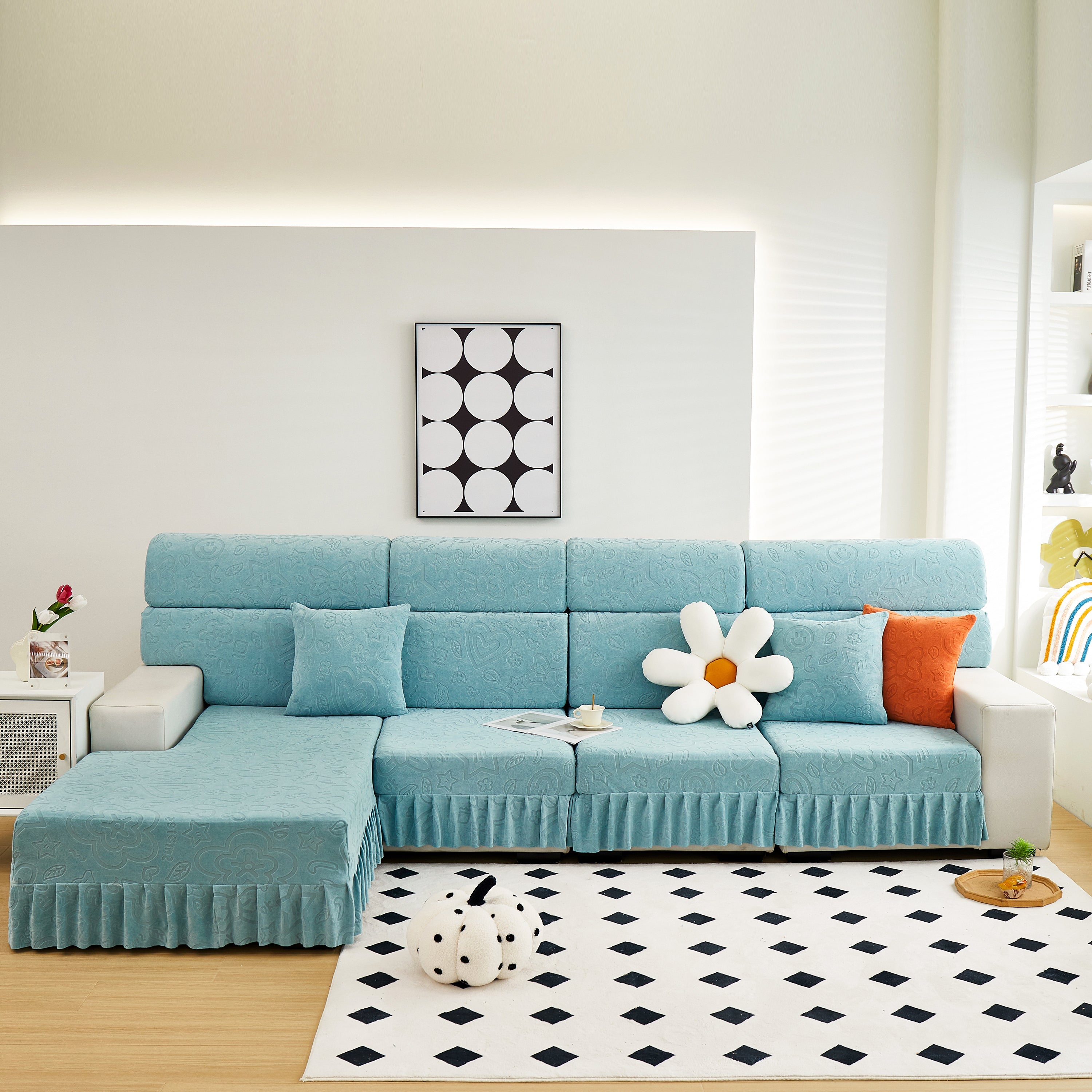 Elastic Skirted Couch Cushion Covers for 1/2/3/4-Seater Sofas, Furniture Protector for Pets, Kids
