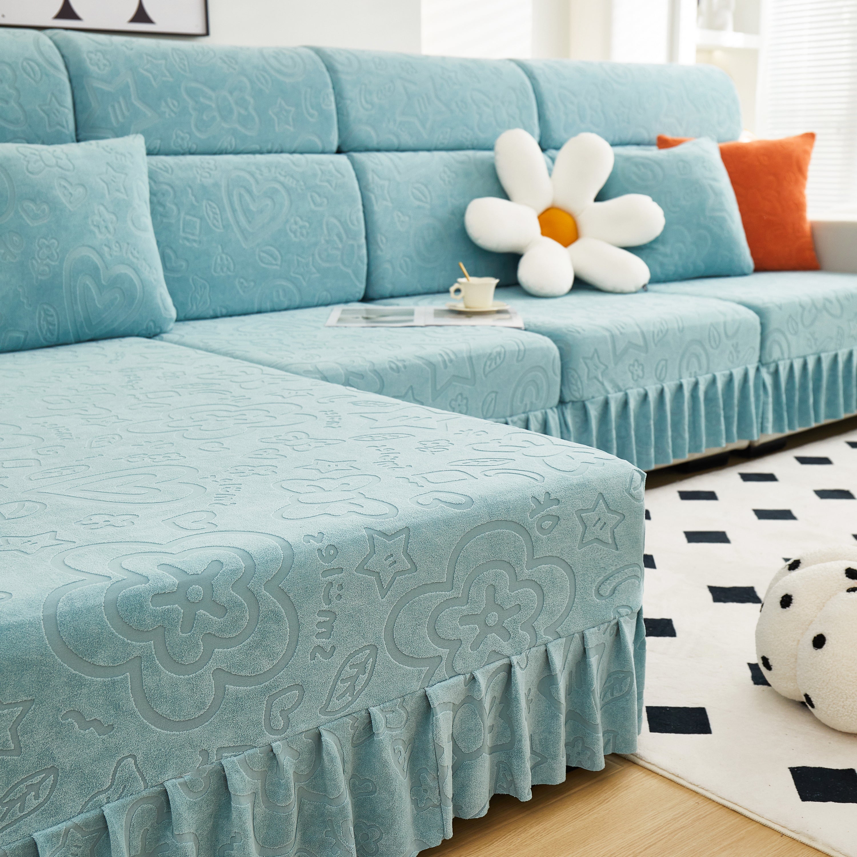 Elastic Skirted Couch Cushion Covers for 1/2/3/4-Seater Sofas, Furniture Protector for Pets, Kids