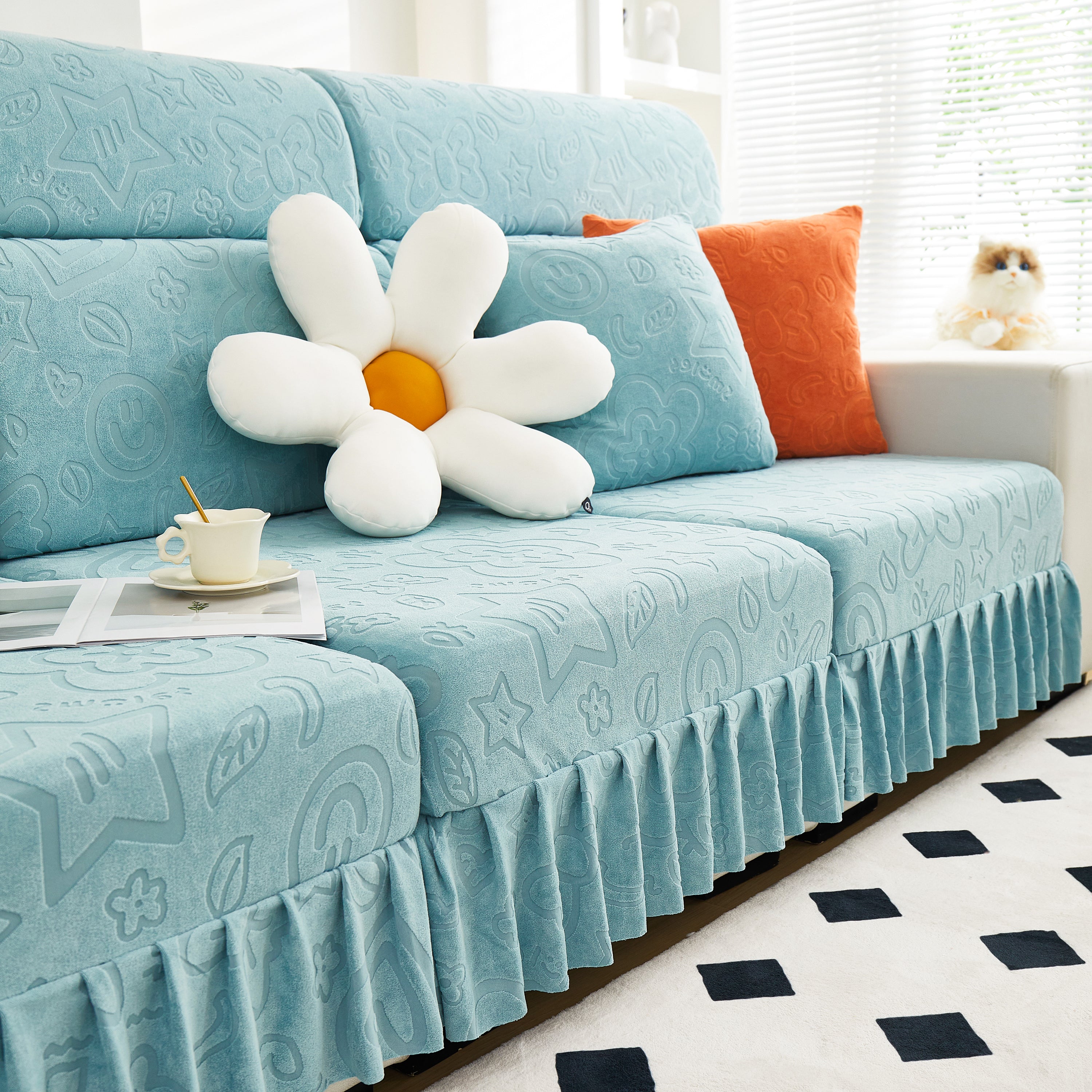 Elastic Skirted Couch Cushion Covers for 1/2/3/4-Seater Sofas, Furniture Protector for Pets, Kids