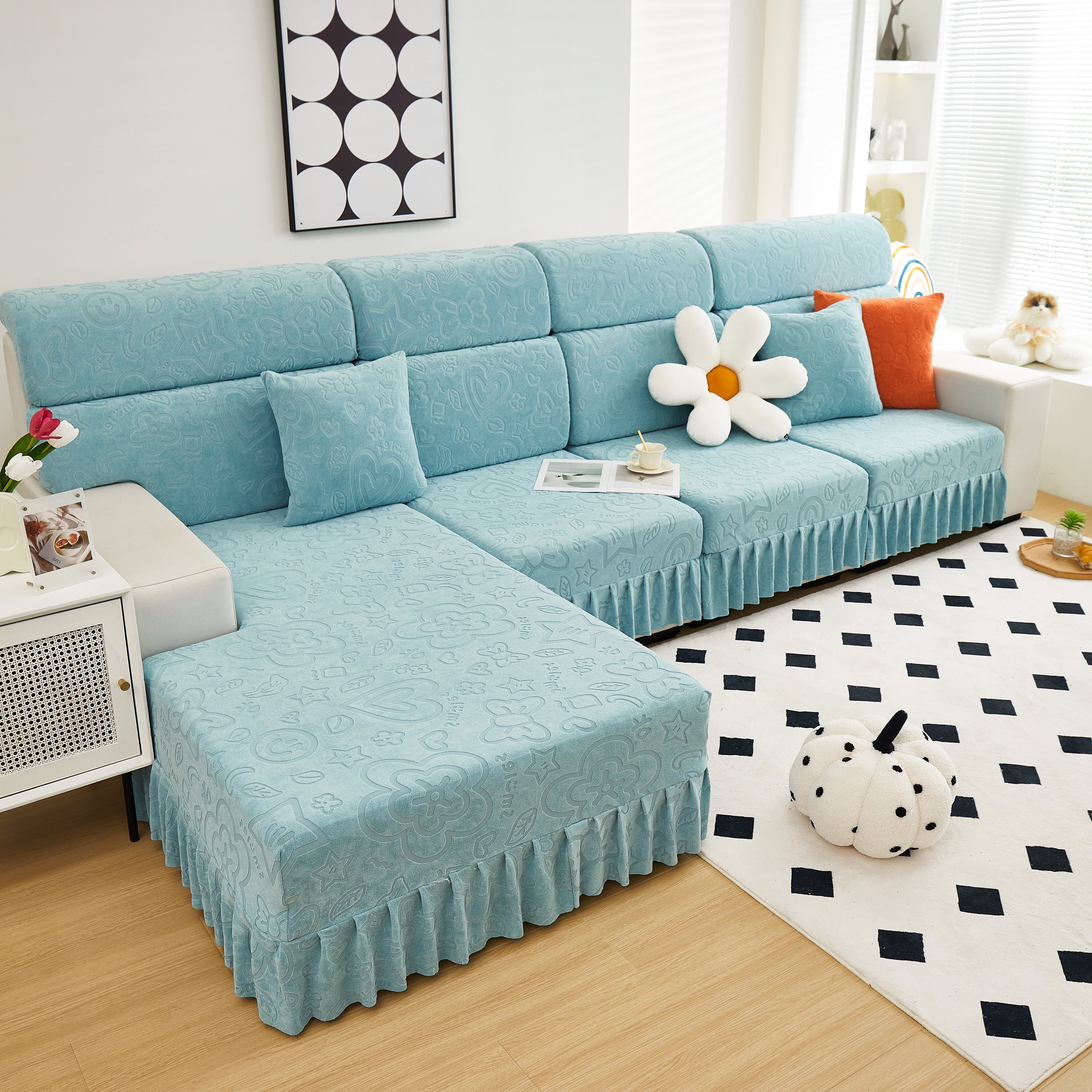 Elastic Skirted Couch Cushion Covers for 1/2/3/4-Seater Sofas, Furniture Protector for Pets, Kids