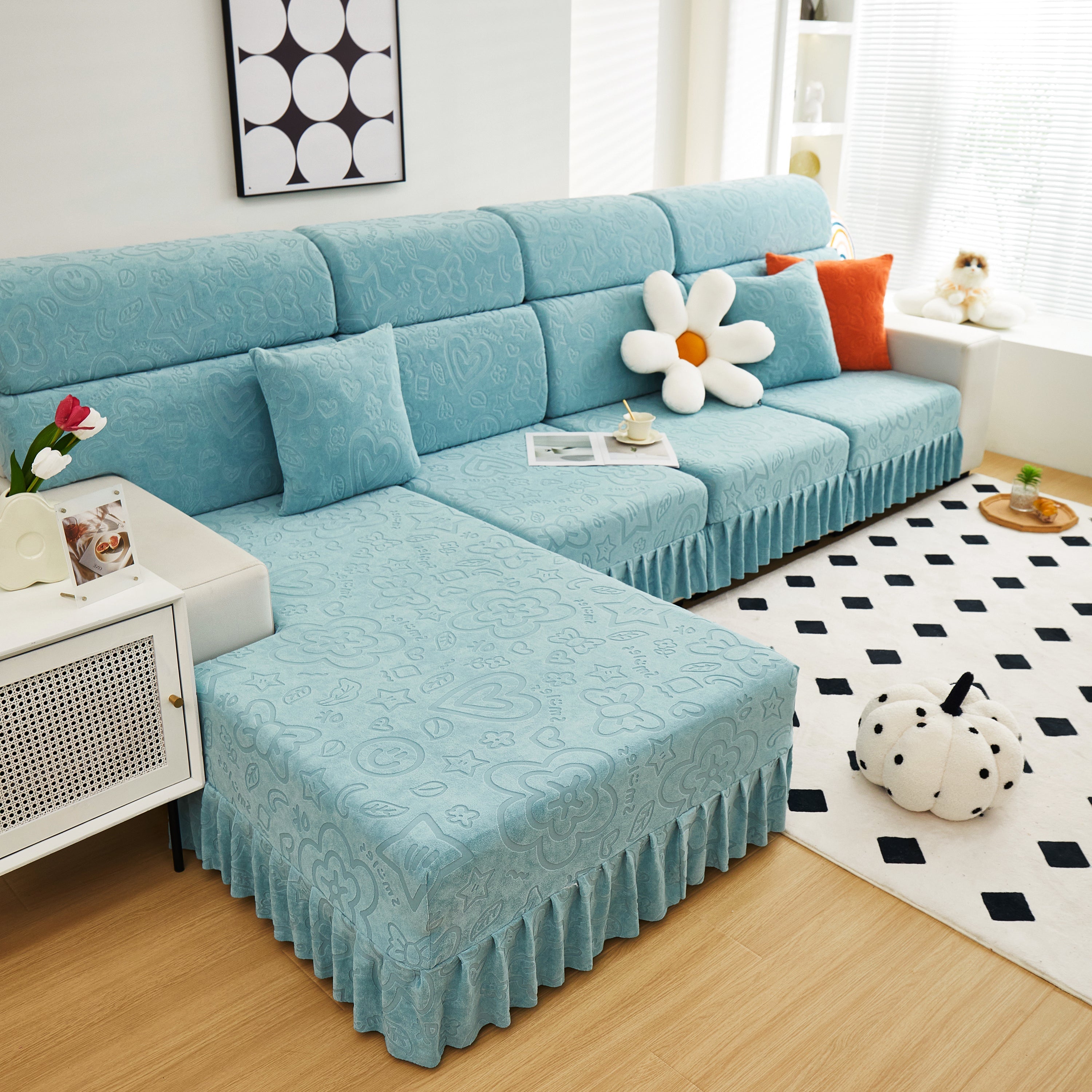 Elastic Skirted Couch Cushion Covers for 1/2/3/4-Seater Sofas, Furniture Protector for Pets, Kids