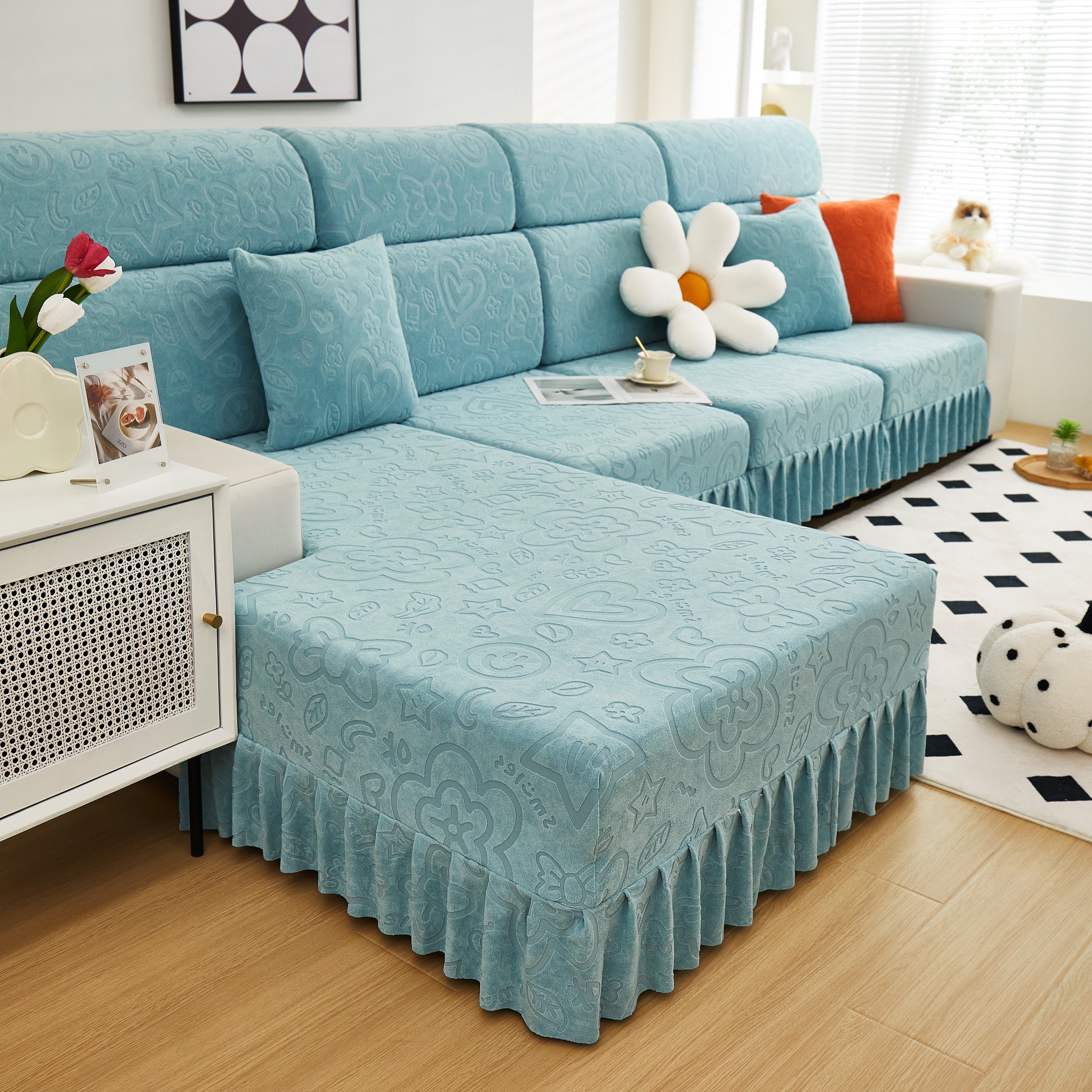 Elastic Skirted Couch Cushion Covers for 1/2/3/4-Seater Sofas, Furniture Protector for Pets, Kids