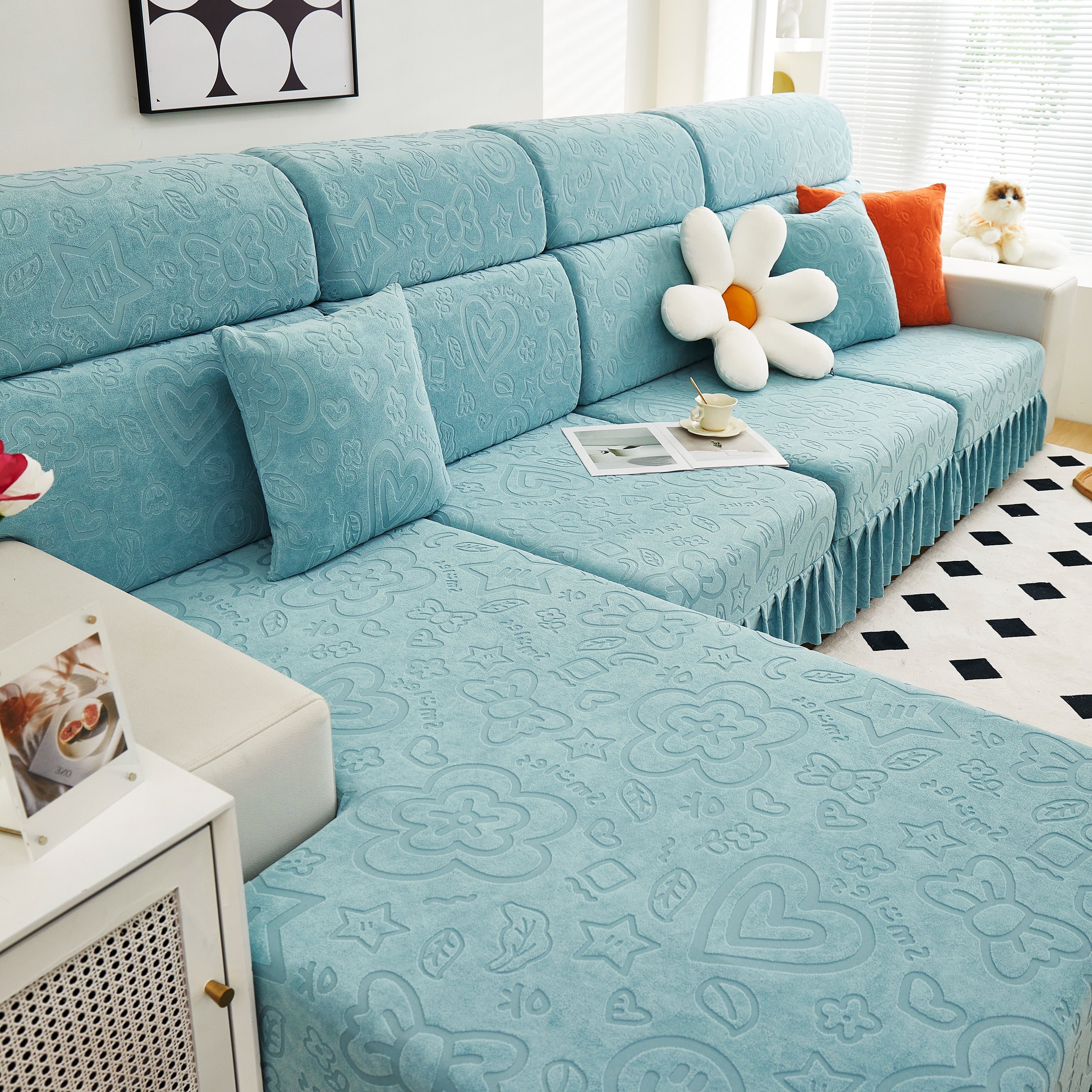 Elastic Skirted Couch Cushion Covers for 1/2/3/4-Seater Sofas, Furniture Protector for Pets, Kids