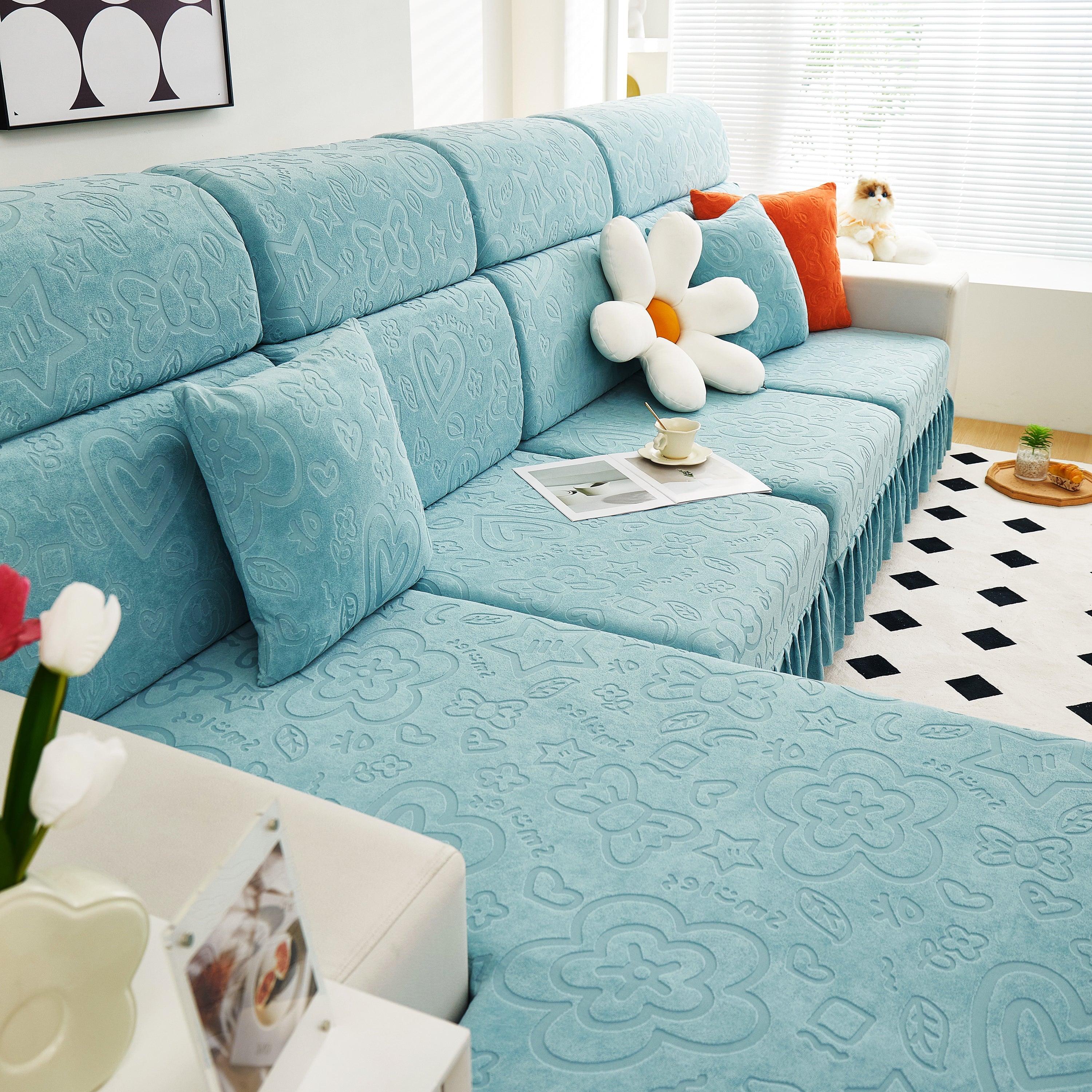 Elastic Skirted Couch Cushion Covers for 1/2/3/4-Seater Sofas, Furniture Protector for Pets, Kids