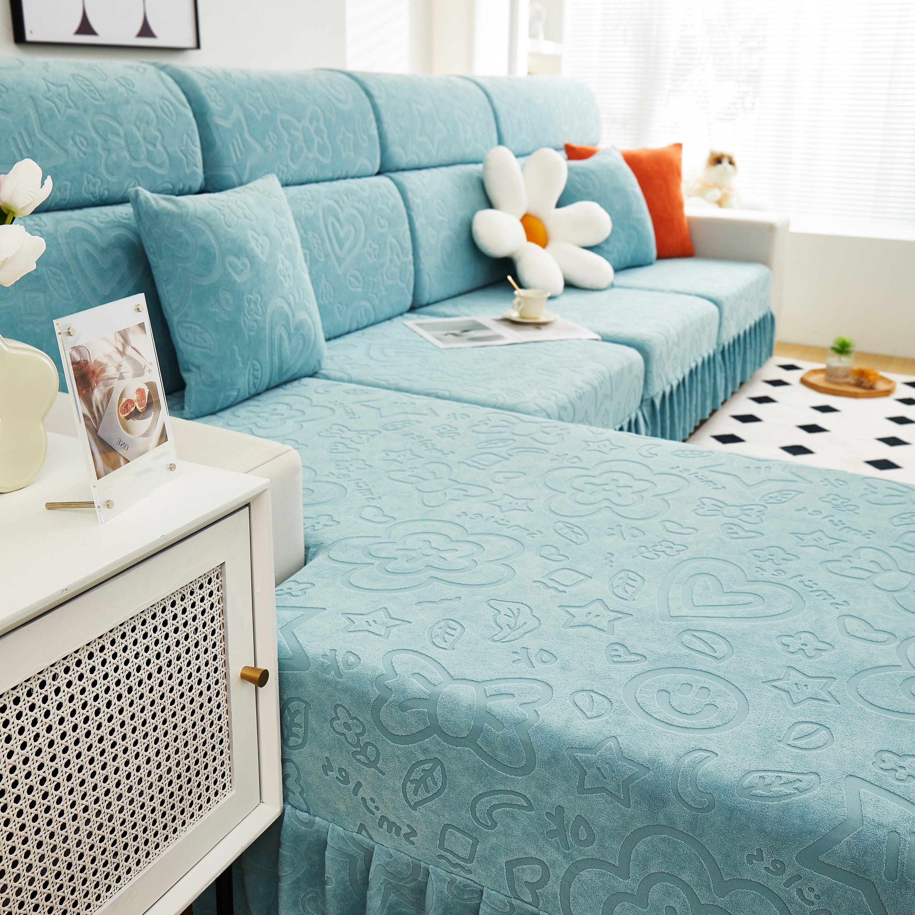 Elastic Skirted Couch Cushion Covers for 1/2/3/4-Seater Sofas, Furniture Protector for Pets, Kids