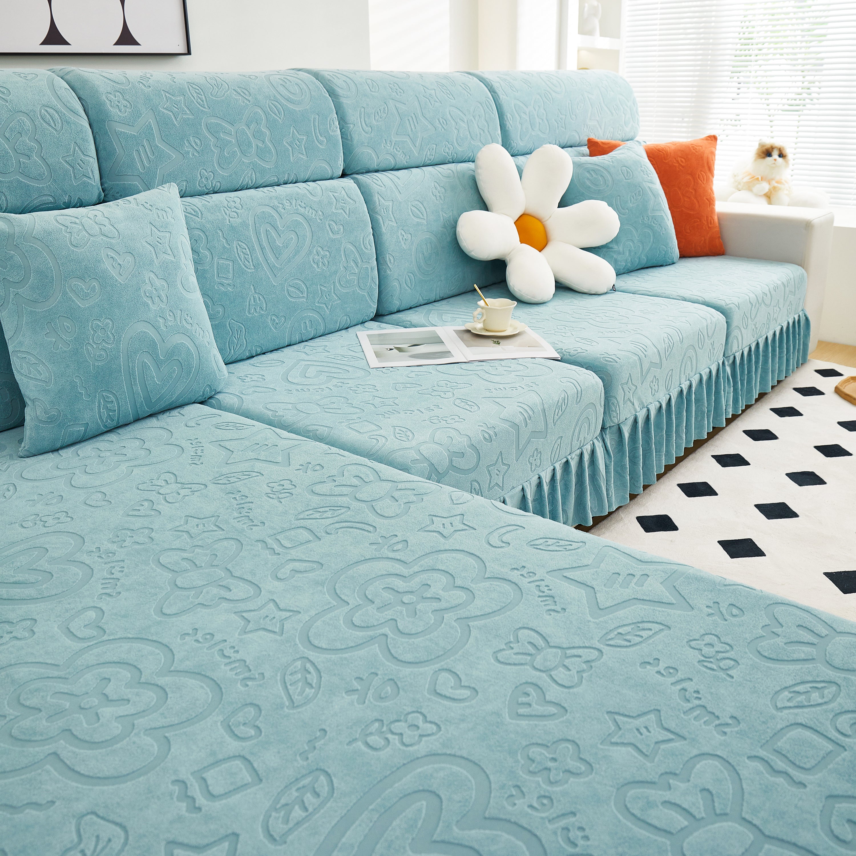 Elastic Skirted Couch Cushion Covers for 1/2/3/4-Seater Sofas, Furniture Protector for Pets, Kids
