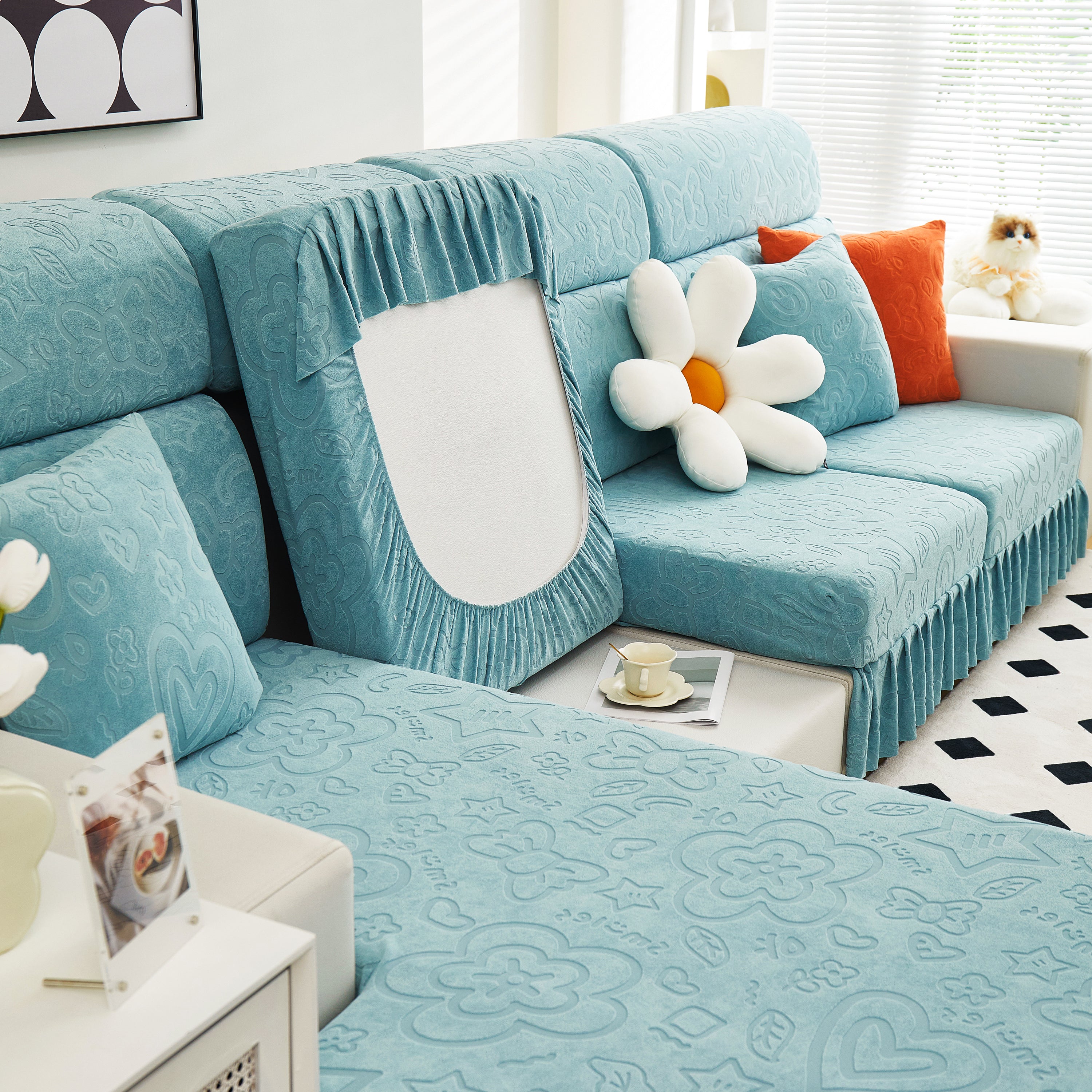 Elastic Skirted Couch Cushion Covers for 1/2/3/4-Seater Sofas, Furniture Protector for Pets, Kids