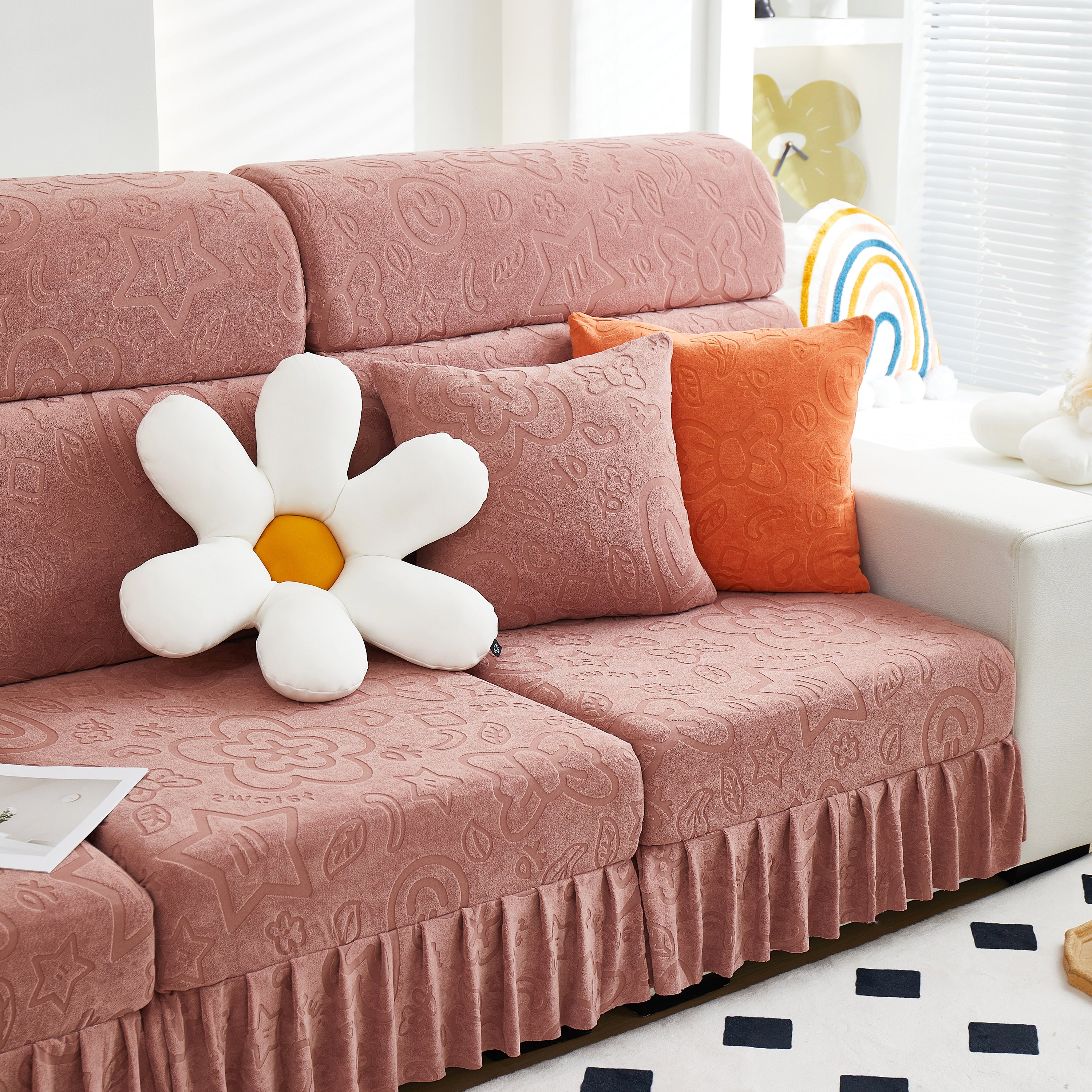 Elastic Skirted Couch Cushion Covers for 1/2/3/4-Seater Sofas, Furniture Protector for Pets, Kids