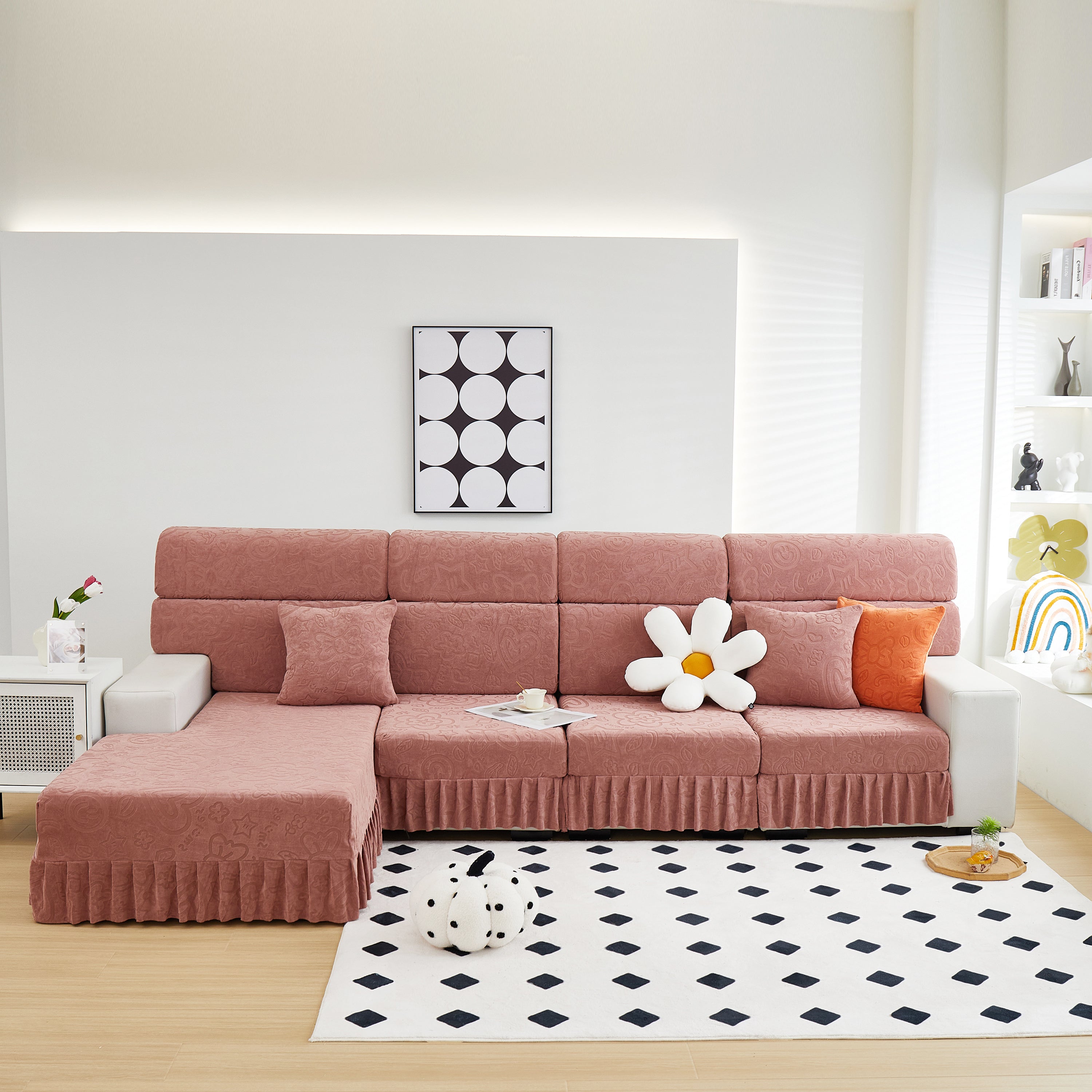 Elastic Skirted Couch Cushion Covers for 1/2/3/4-Seater Sofas, Furniture Protector for Pets, Kids
