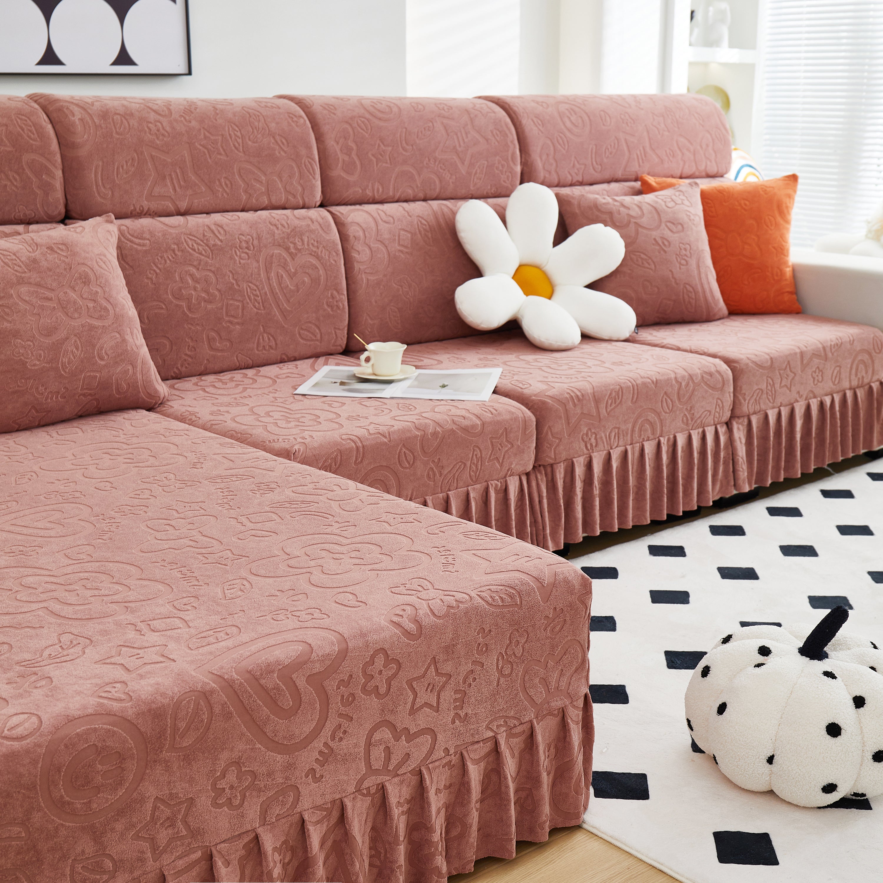 Elastic Skirted Couch Cushion Covers for 1/2/3/4-Seater Sofas, Furniture Protector for Pets, Kids