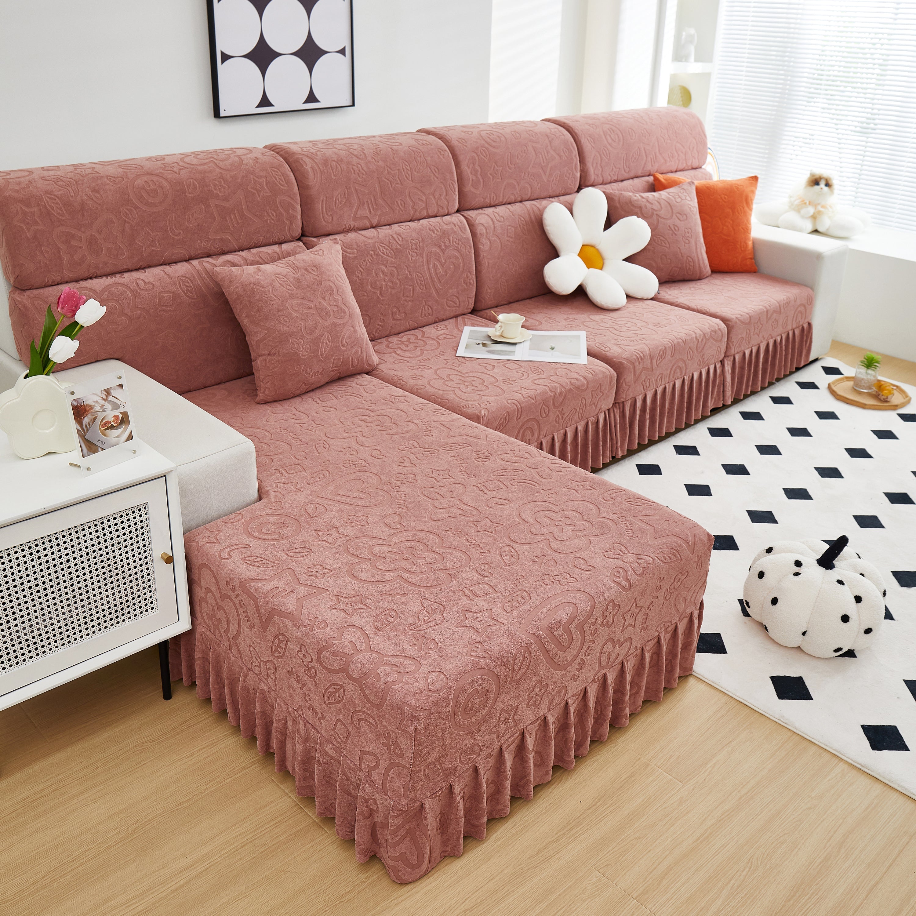 Elastic Skirted Couch Cushion Covers for 1/2/3/4-Seater Sofas, Furniture Protector for Pets, Kids
