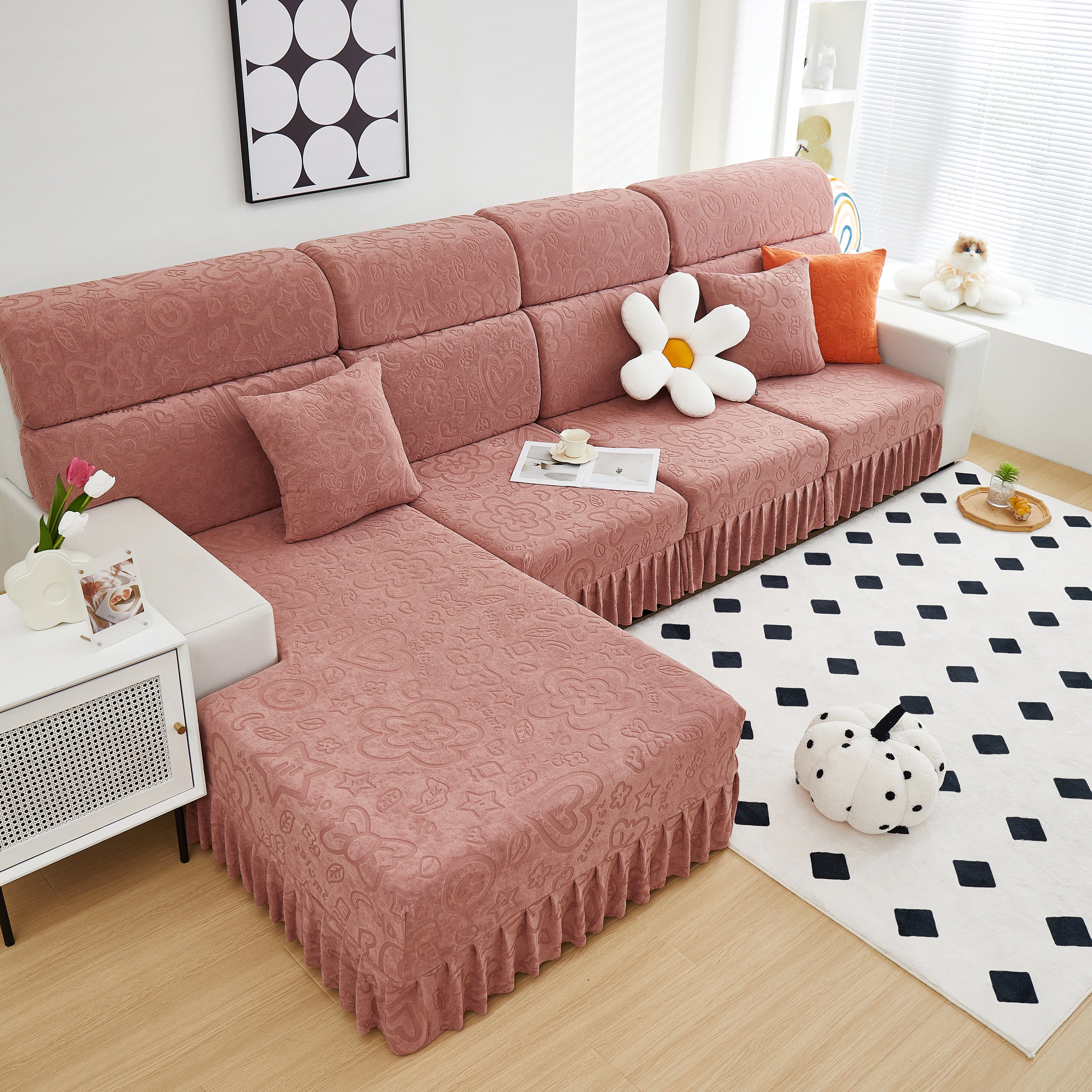 Elastic Skirted Couch Cushion Covers for 1/2/3/4-Seater Sofas, Furniture Protector for Pets, Kids